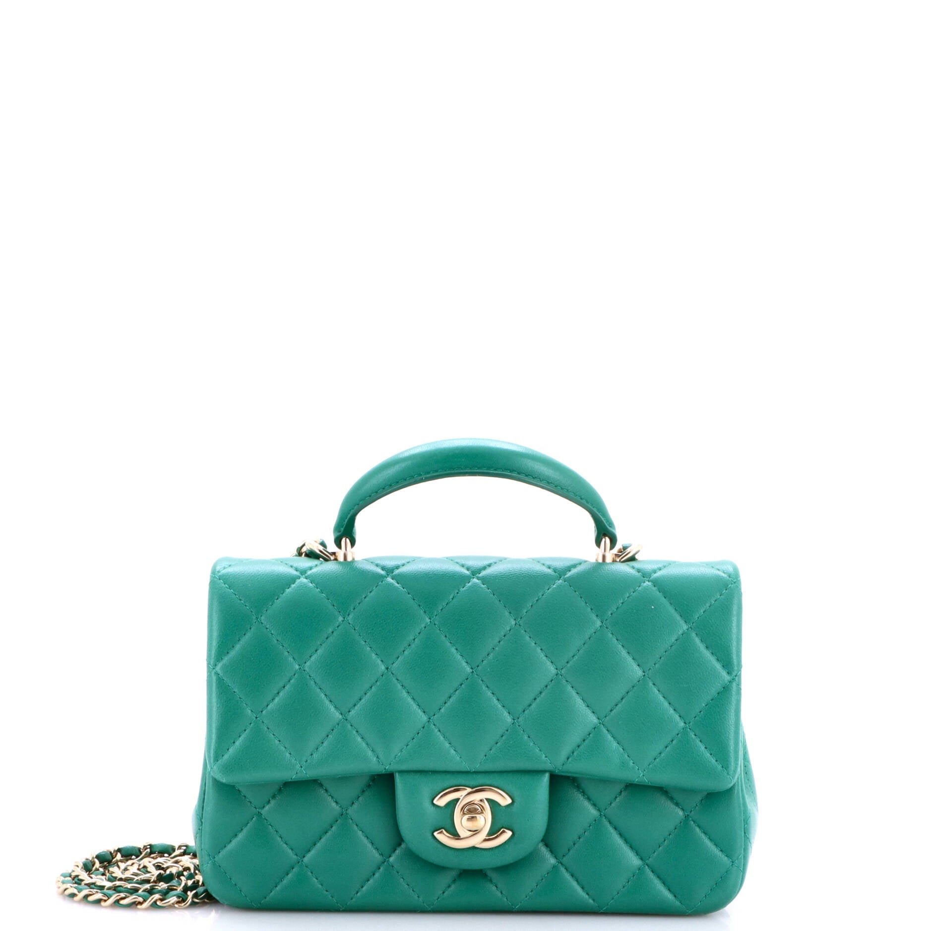 Classic Single Flap Top Handle Bag Quilted Lambskin Mini