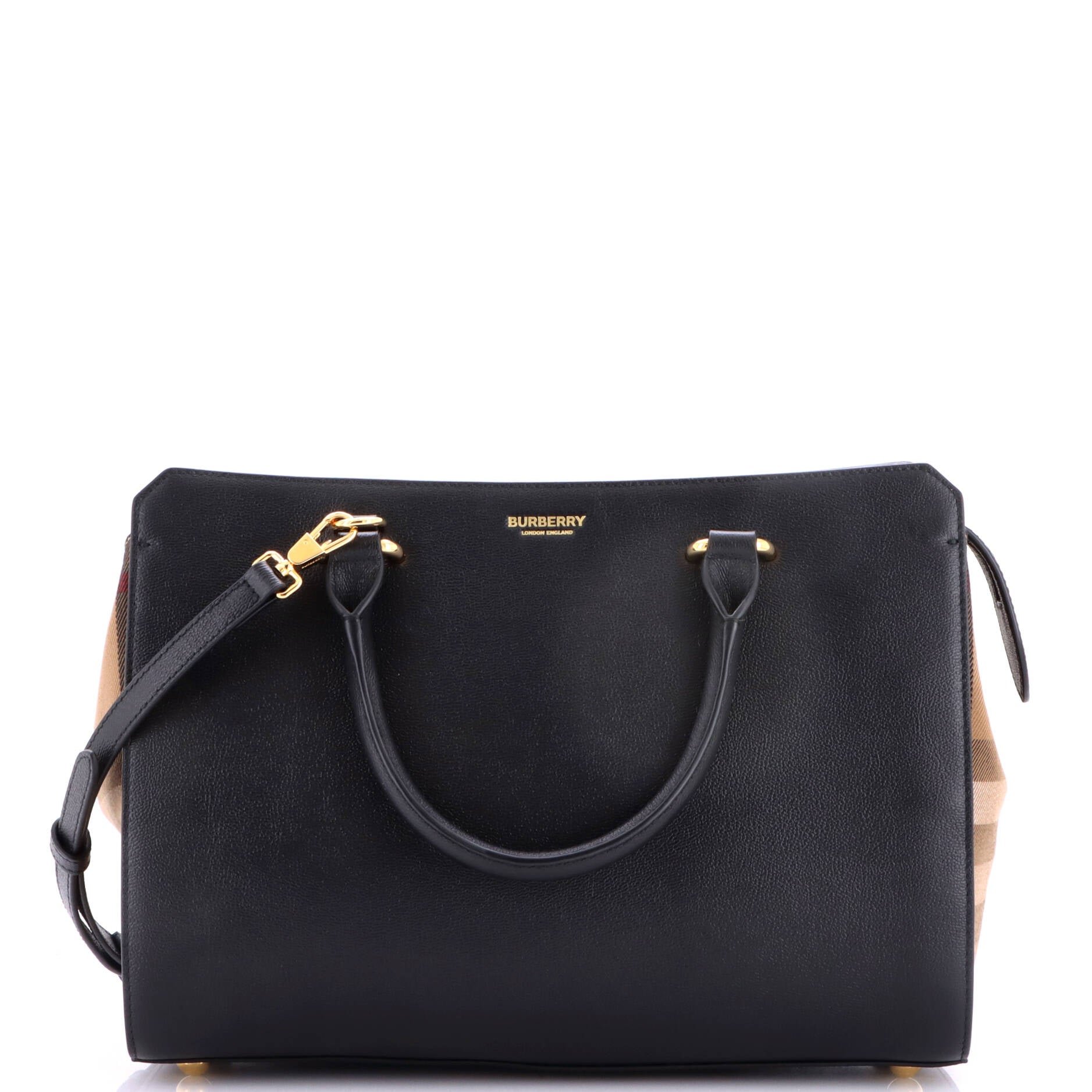 Banwell Tote Leather and House Check Canvas Small