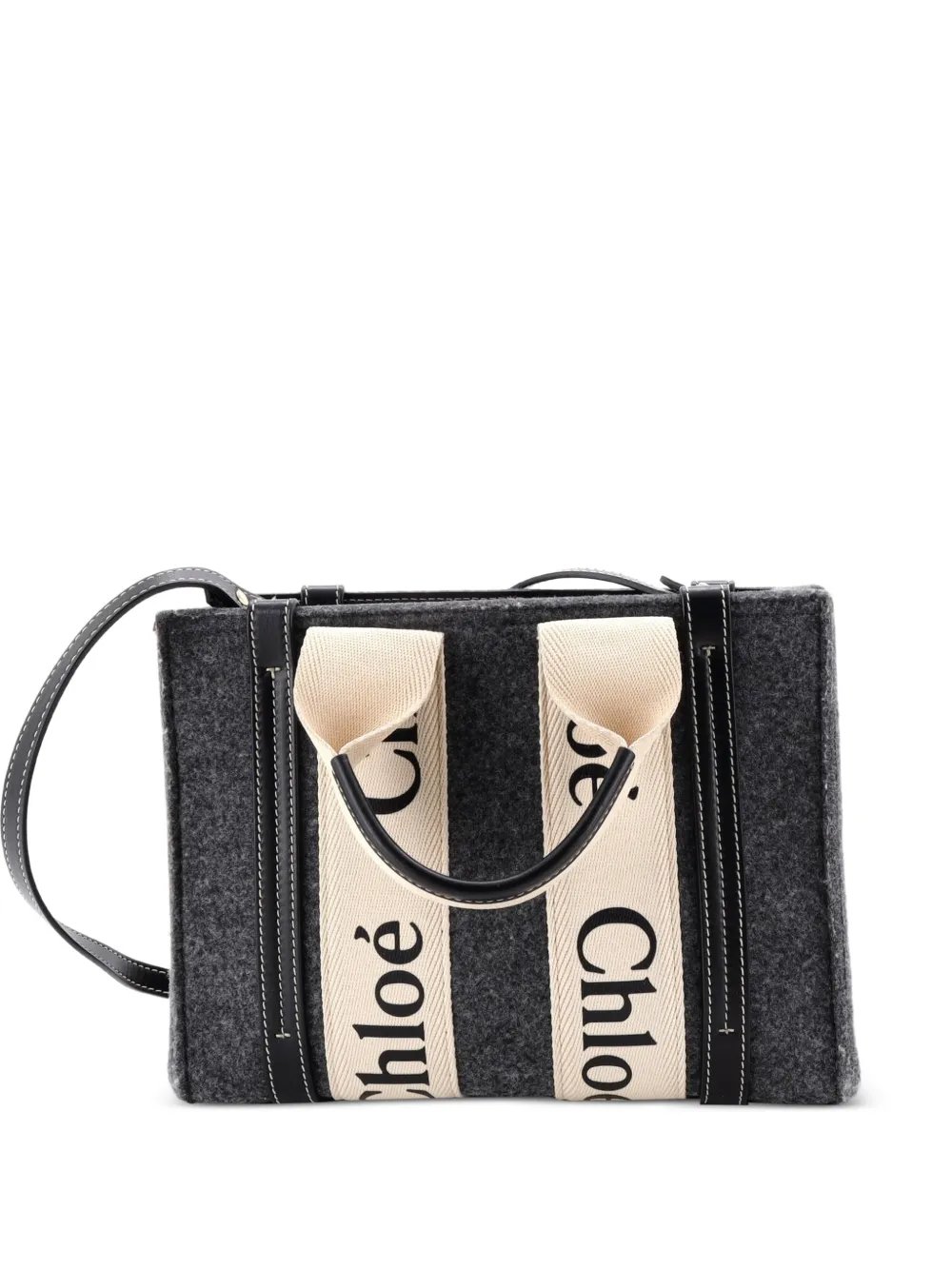 Woody Recycled Felt with Leather and Canvas Small tote bag