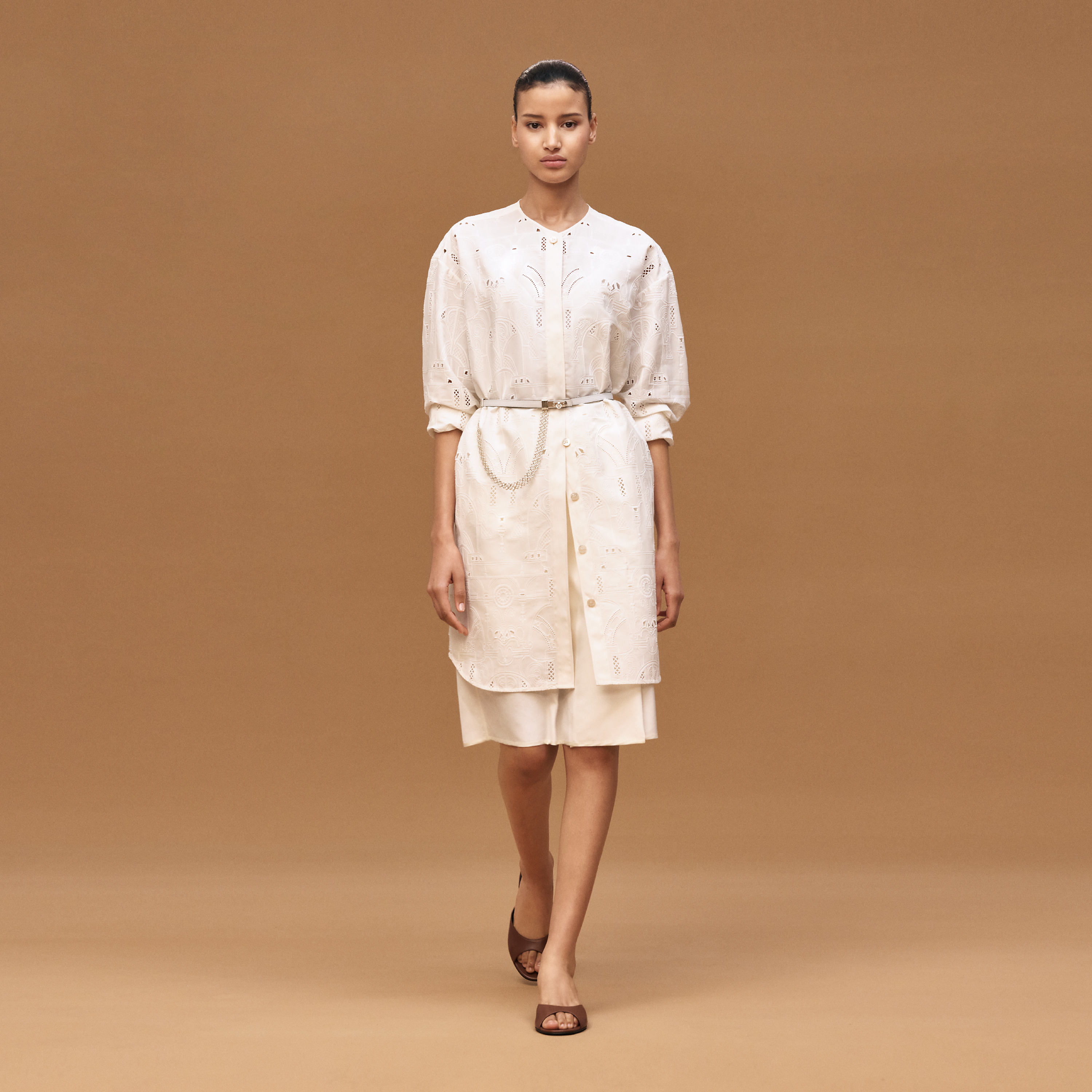 Embroidered short shirt dress