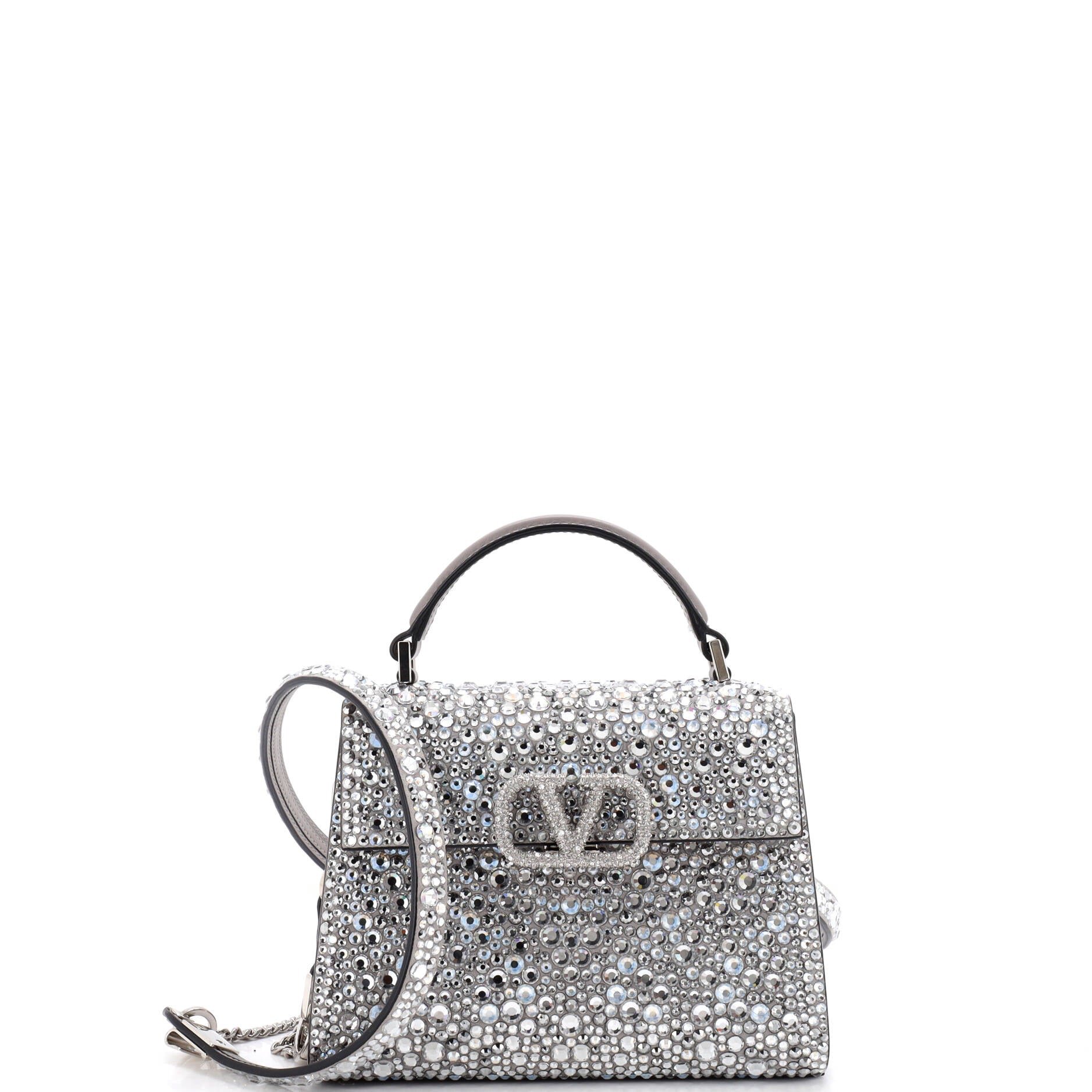VSling Top Handle Bag Crystal Embellished Leather Mini