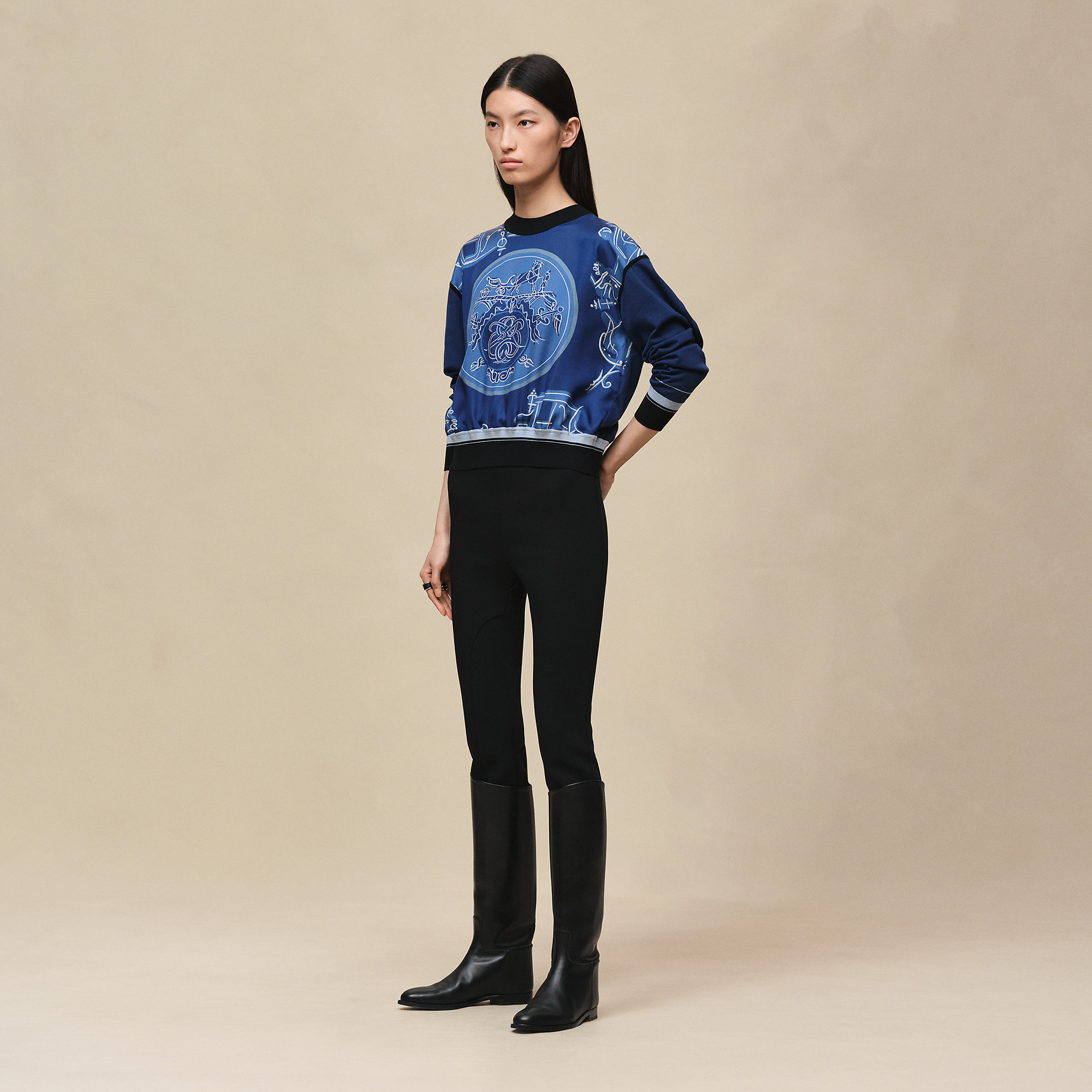 "Ex-Libris a Main Levee" long-sleeve twillaine sweater