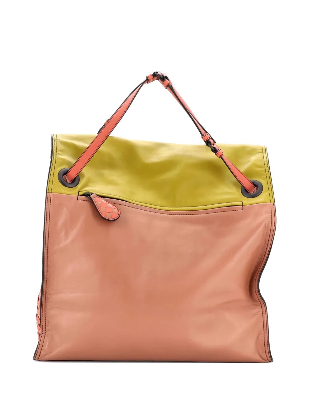 Palio Fold Over Tote Colorblock Nappa Leather With Intrecciato Detail satchel