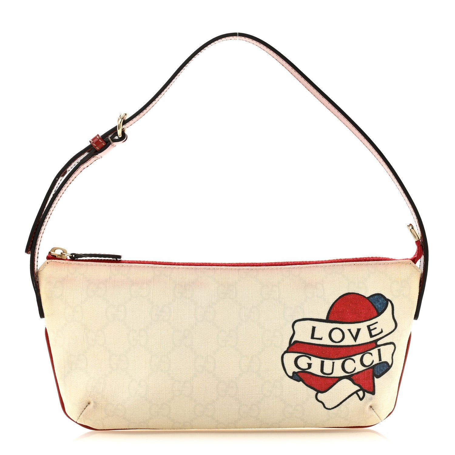 Gucci GG Plus Monogram Tattoo Heart Boat Pochette Off White Red