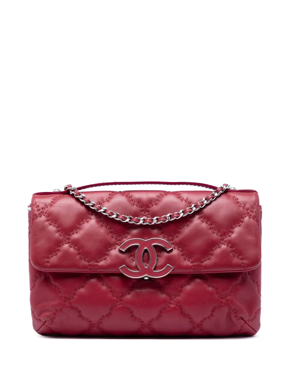 2012-2013 Quilted Calfskin Double Stitch Hamptons Clutch with Chain satchel