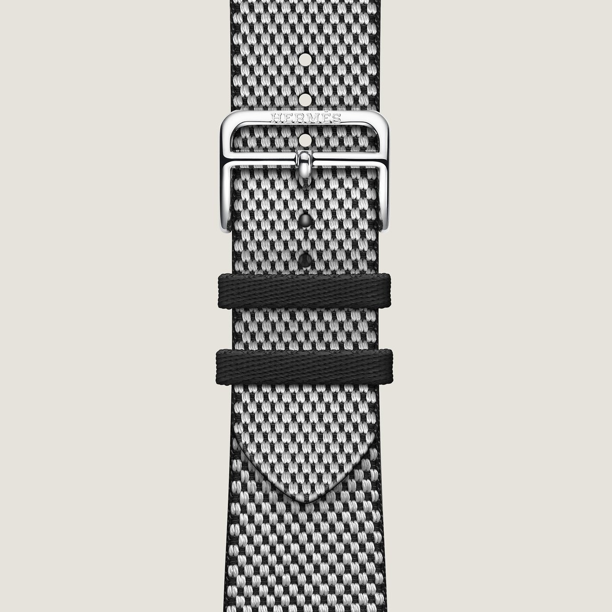 Hermès Band Apple Watch Hermès Single Tour 46 mm Toile H Noir/Écru 