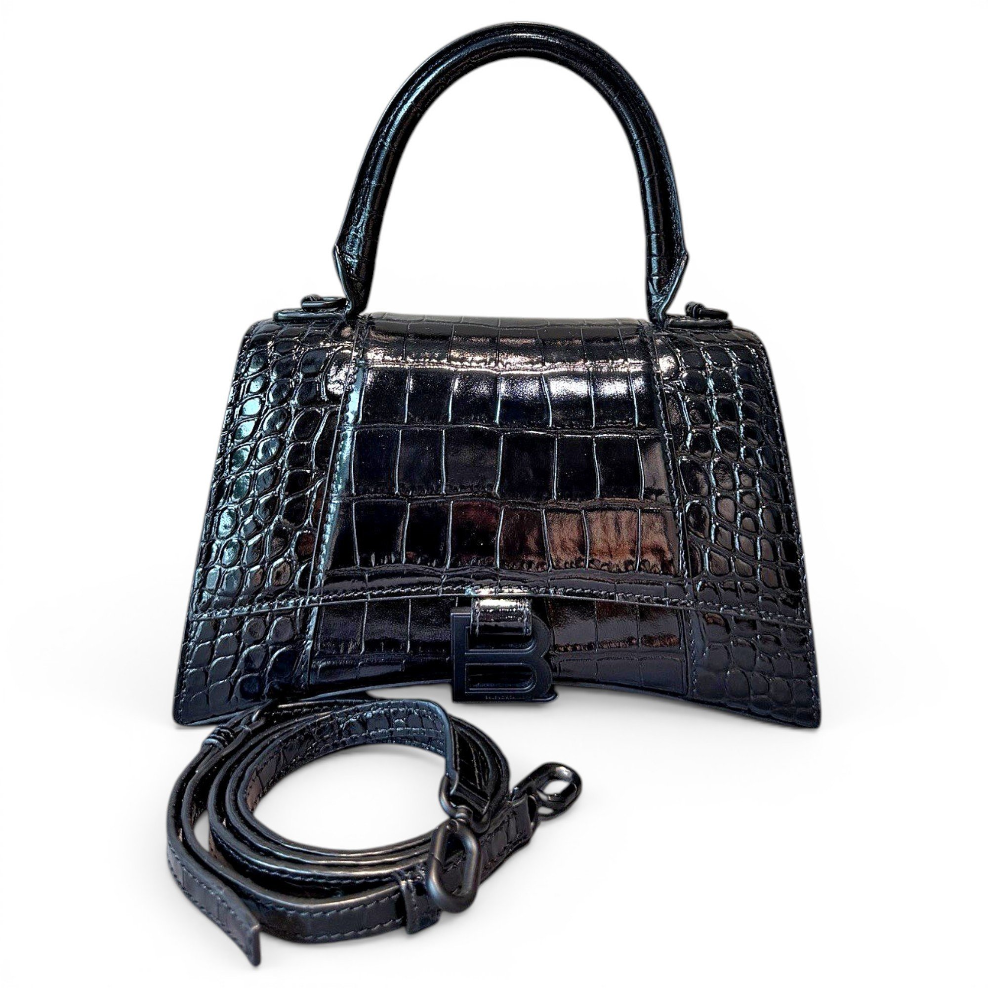 Hourglass leather handbag