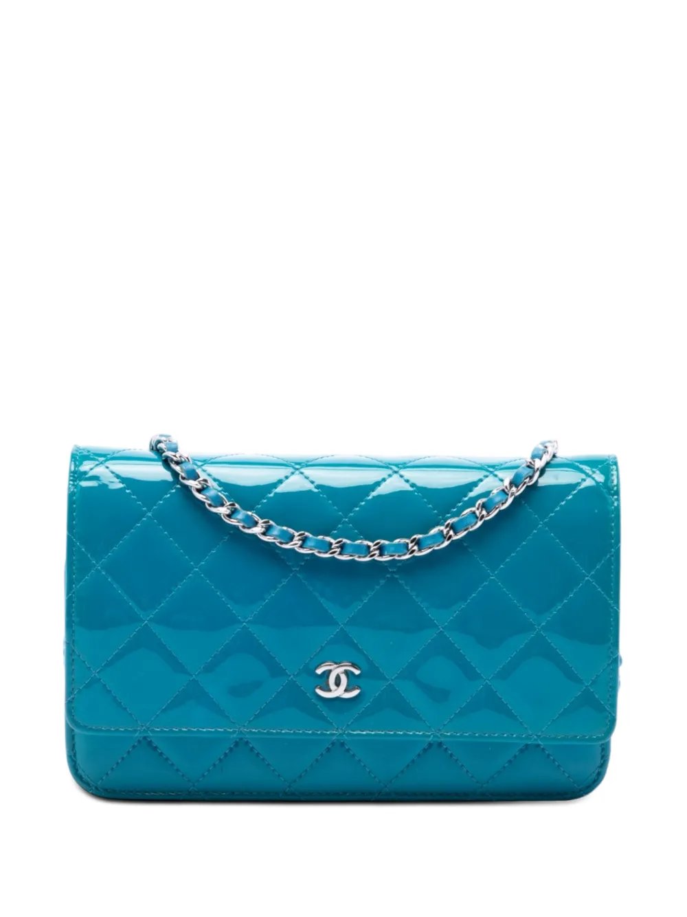2014 CC Quilted Patent Wallet on Chain crossbody bag