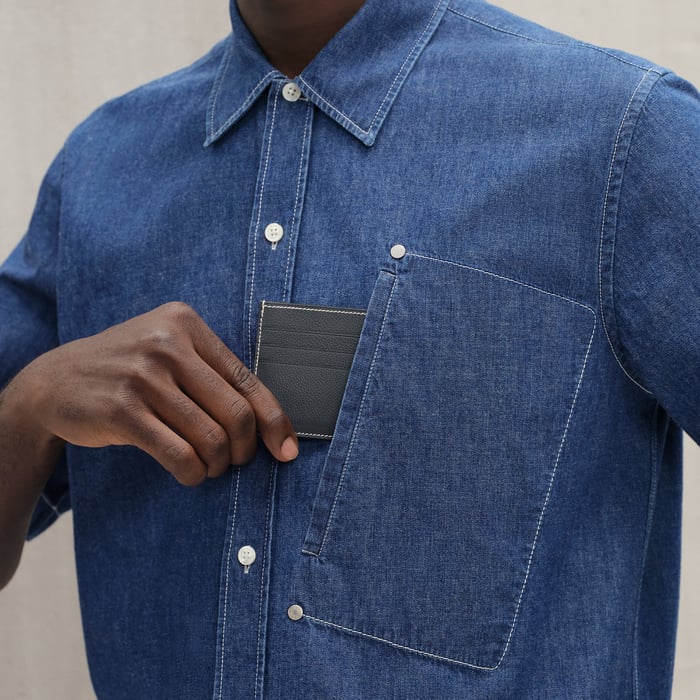 Indigo Lavé Short-sleeve Straight Cut Denim Shirt With Detail