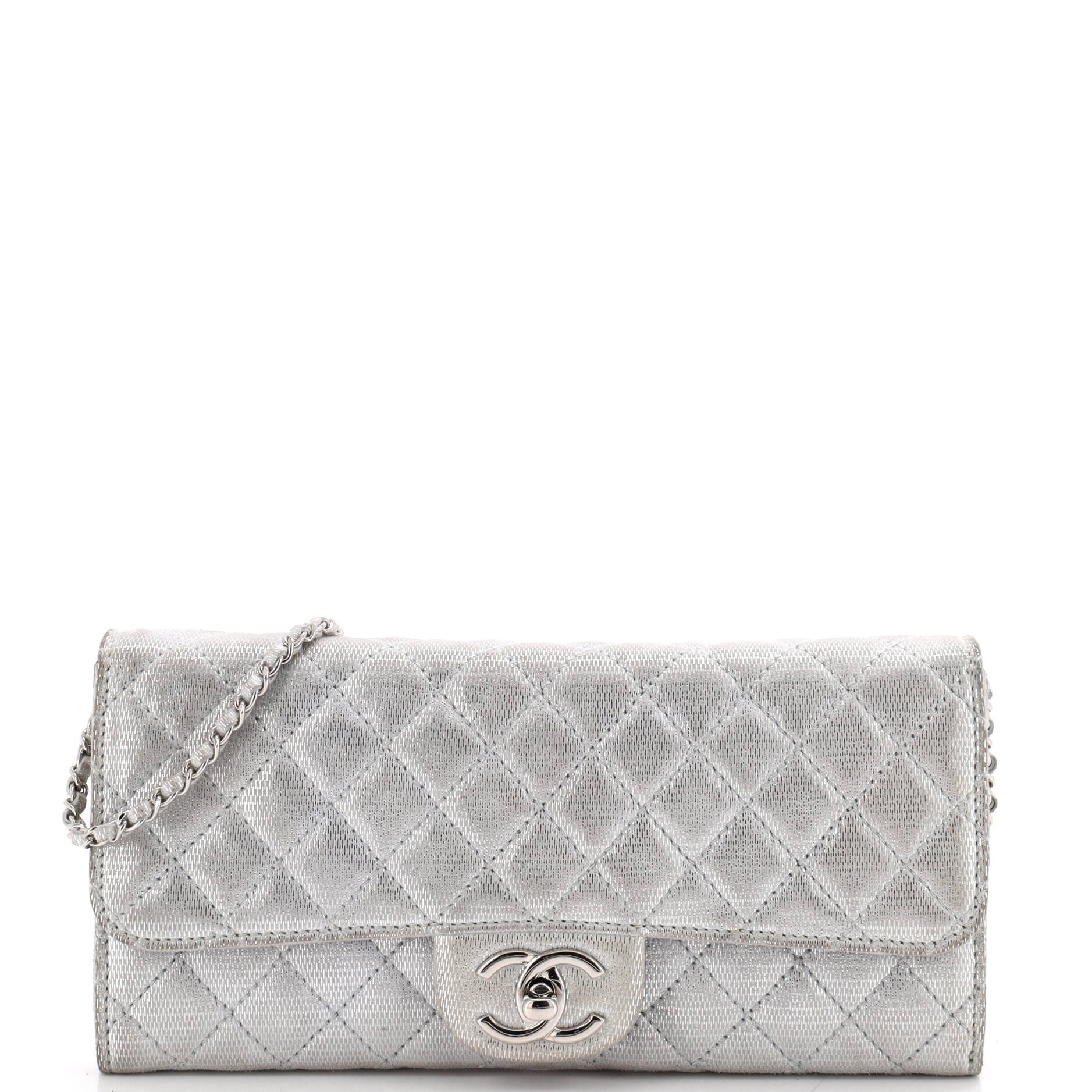 Wallet on Chain Quilted Metallic Suede East West