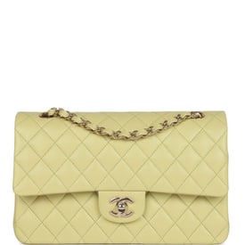 Chanel Chanel Medium Classic Double Flap Bag Light Green Lambskin Light Gold Hardware