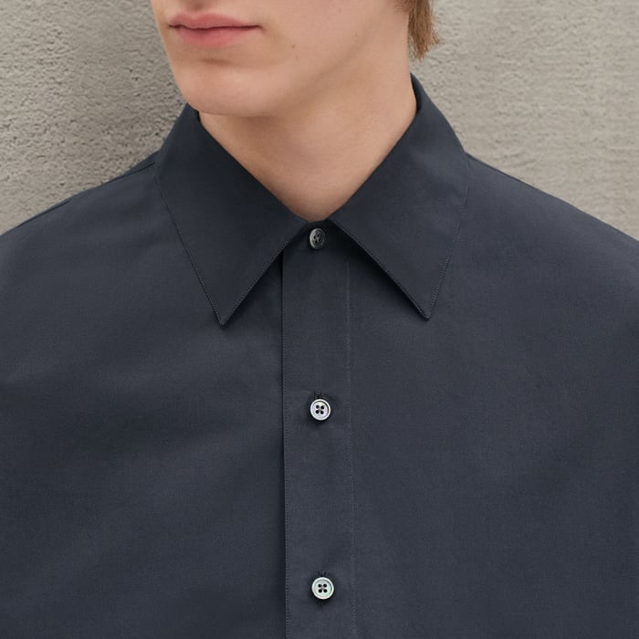 Ardoise Short-sleeve Straight Cut Shirt With Leather Detail
