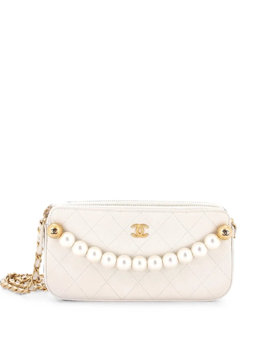 Chic Pearls Double Zip Clutch with Chain Quilted Lambskin crossbody bag