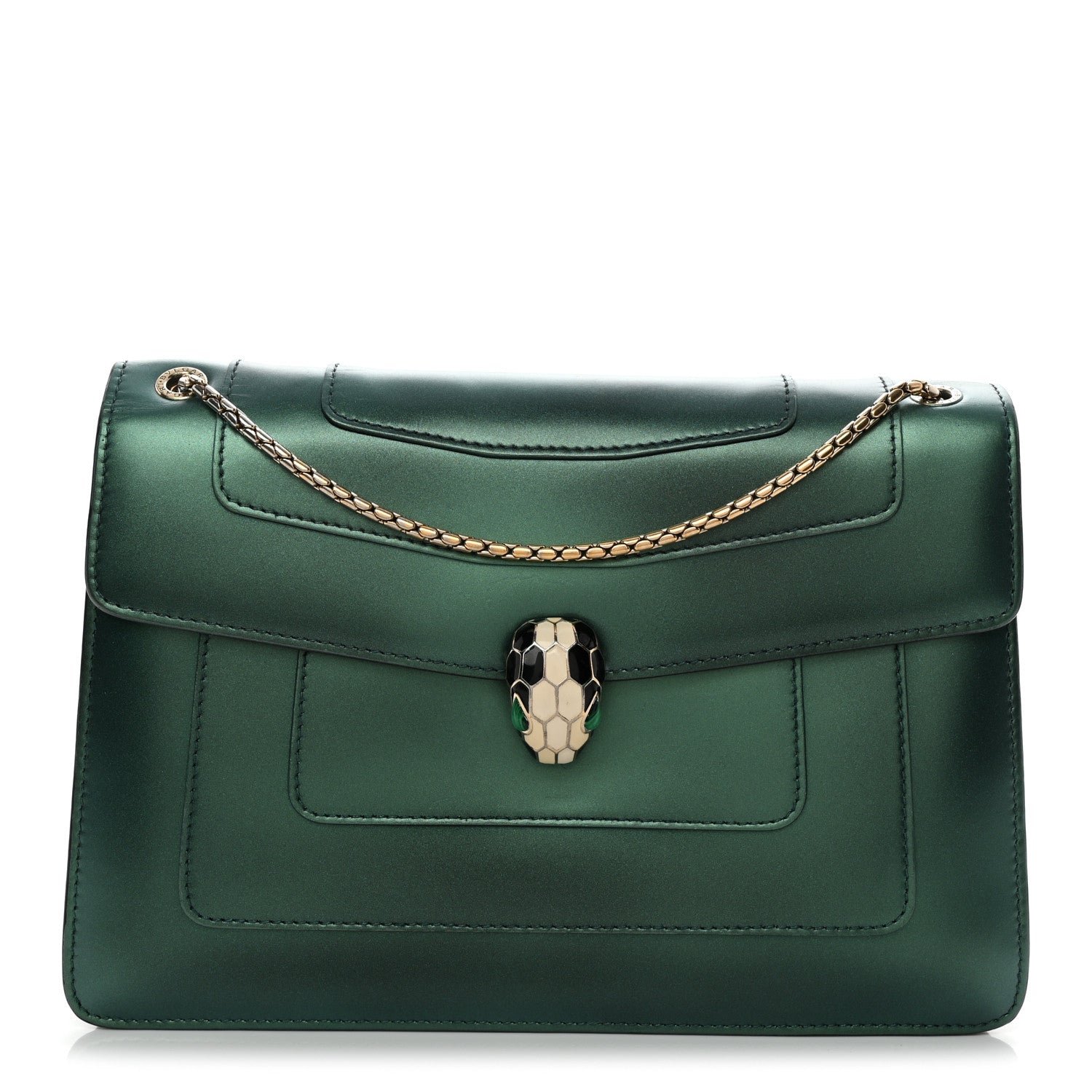 Bulgari Iridescent Calfskin Serpenti Forever Shoulder Bag Emerald Green