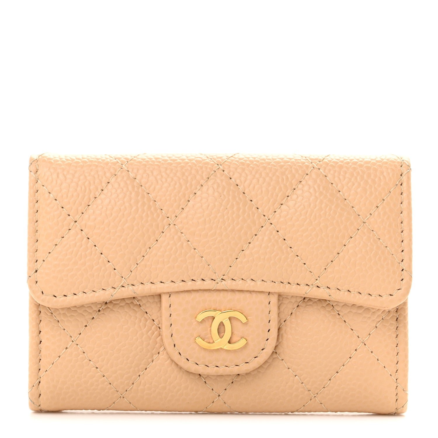 Chanel Caviar Quilted Flap Card Holder Wallet Beige
