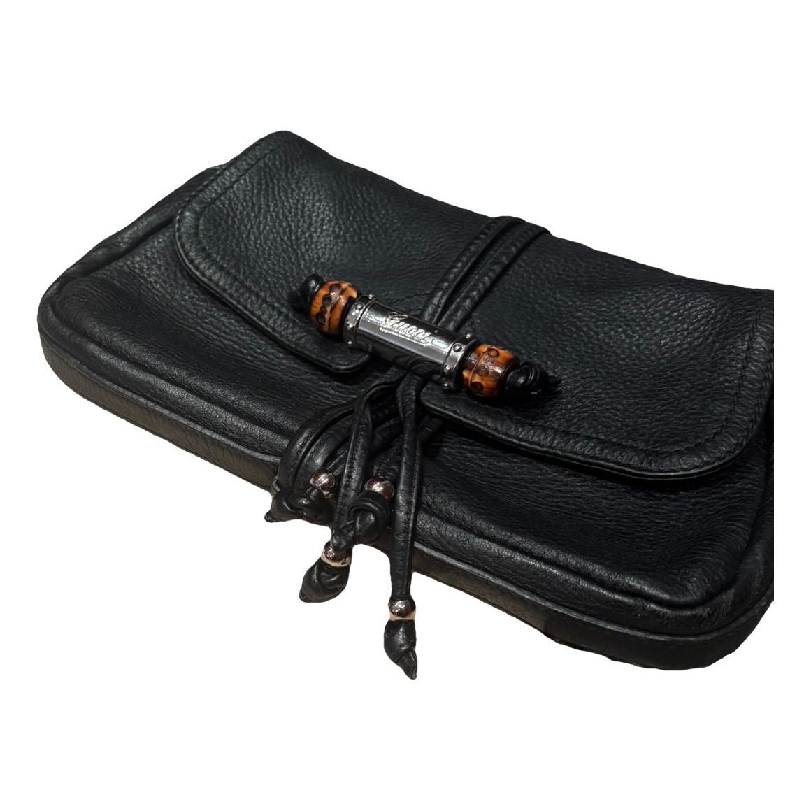 Bamboo leather clutch bag