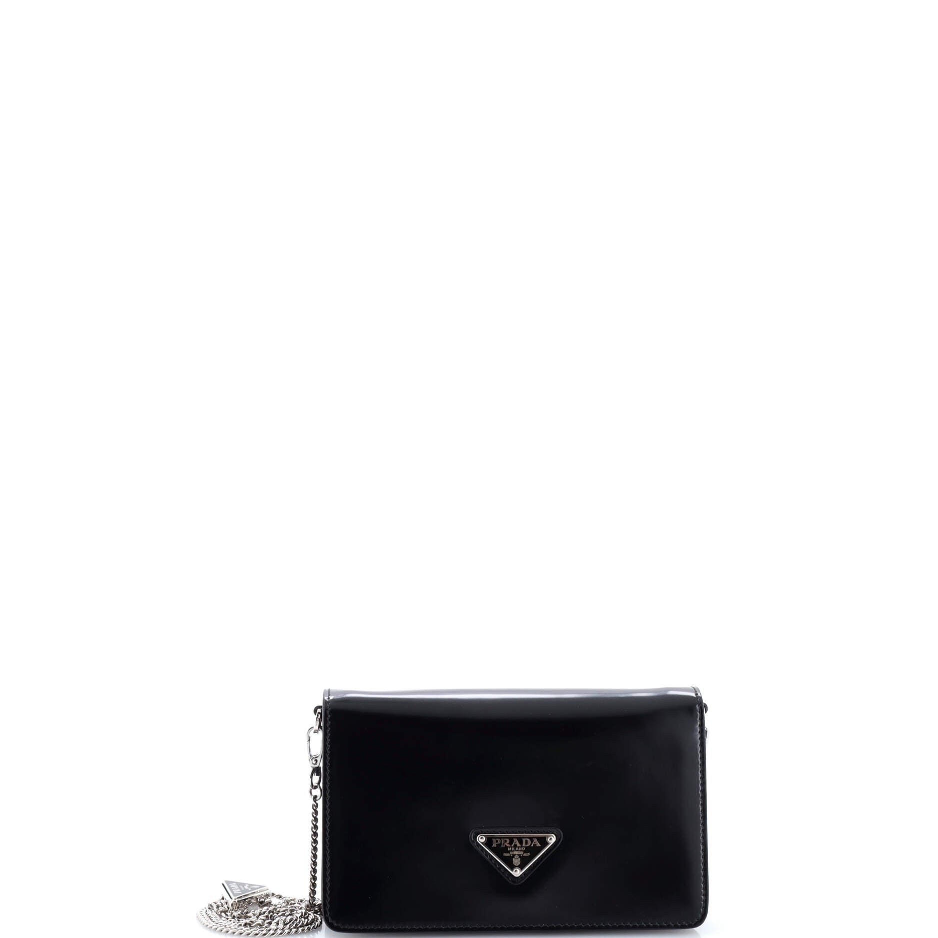 Triangle Logo Chain Flap Bag Brushed Leather Small