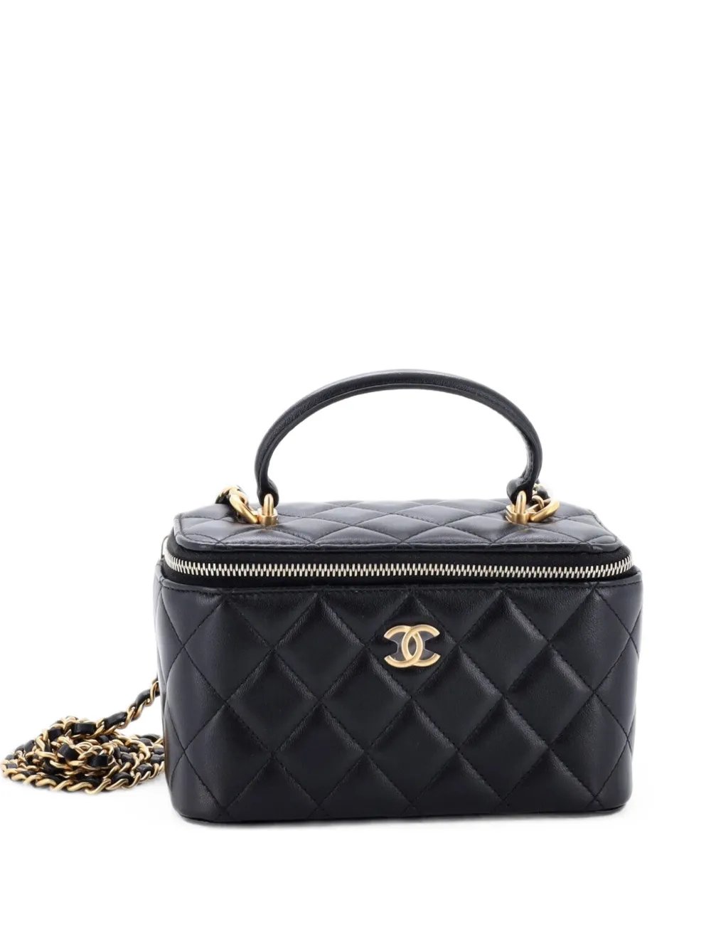 Classic Top Handle Vanity Case with Chain Quilted Lambskin Small crossbody bag