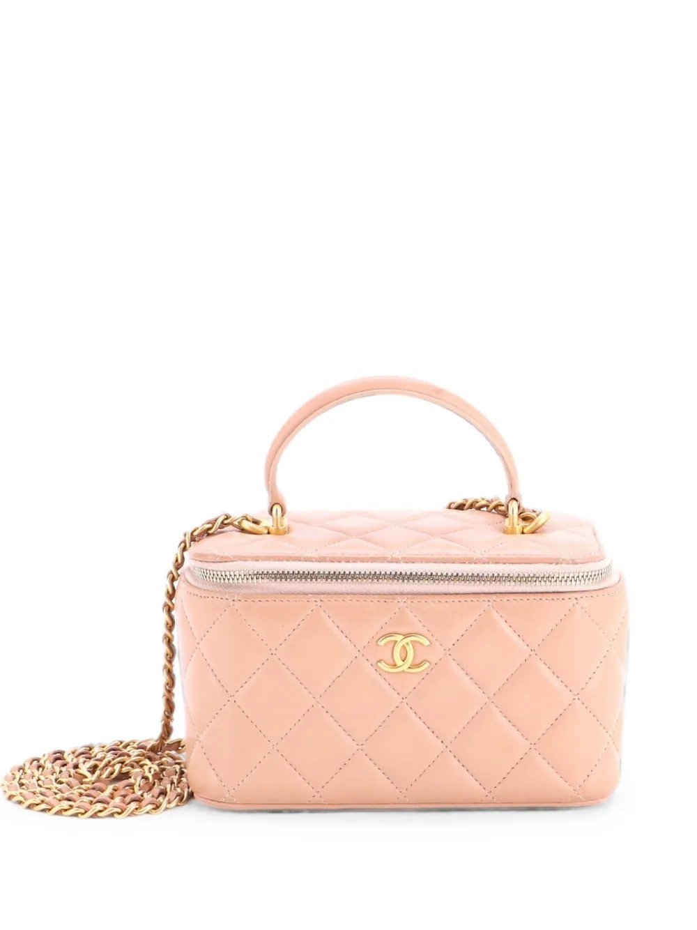 Classic Top Handle Vanity Case with Chain Quilted Lambskin Small crossbody bag