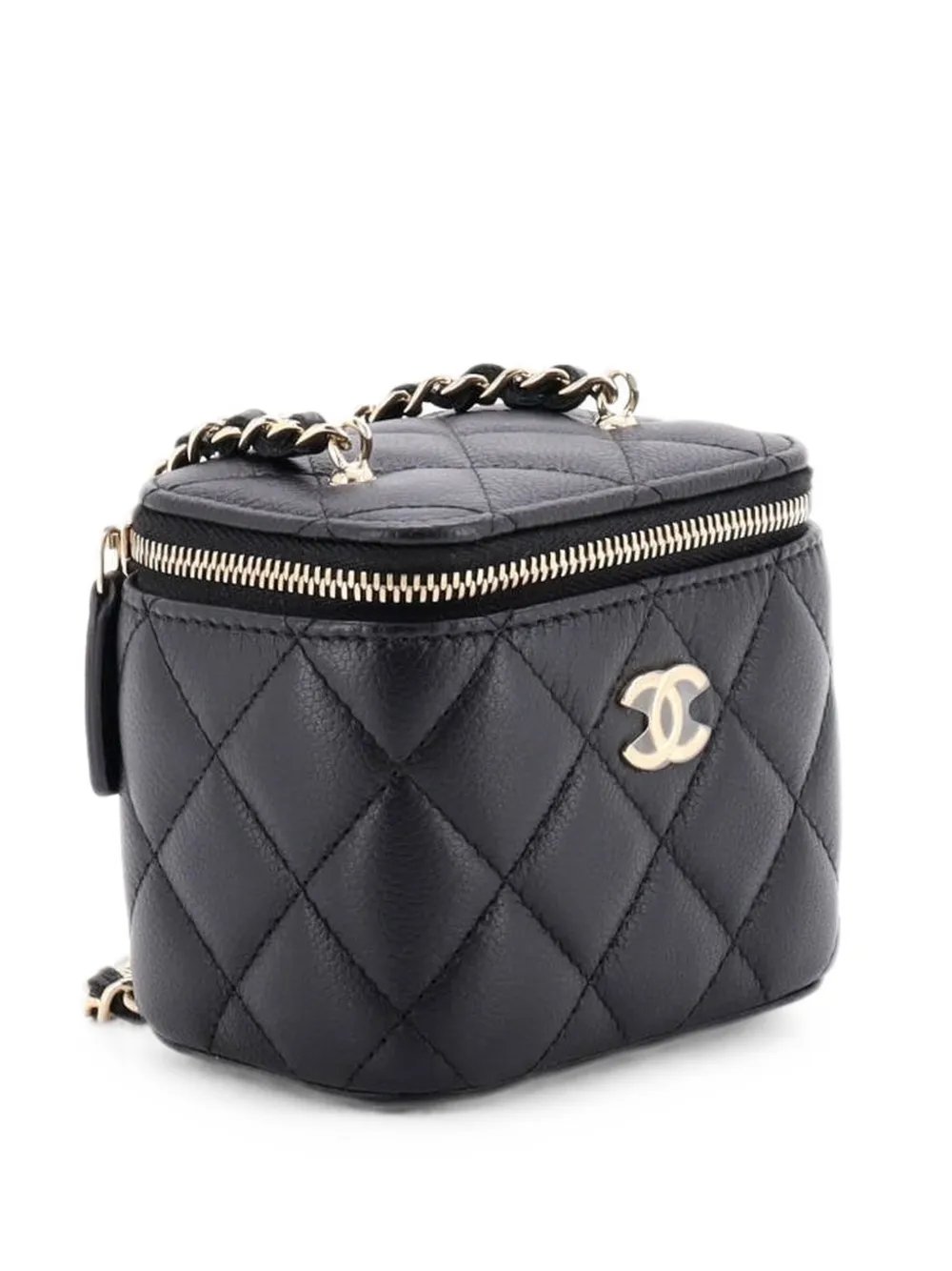 Tiny CC Link Vanity Case with Chain Quilted Caviar Mini clutch bag