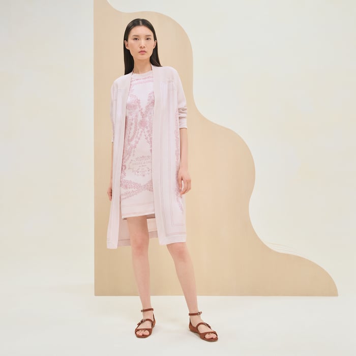 Rose Pâle "Brides De Gala En Fleurs" Long-sleeve Twillaine Cardigan