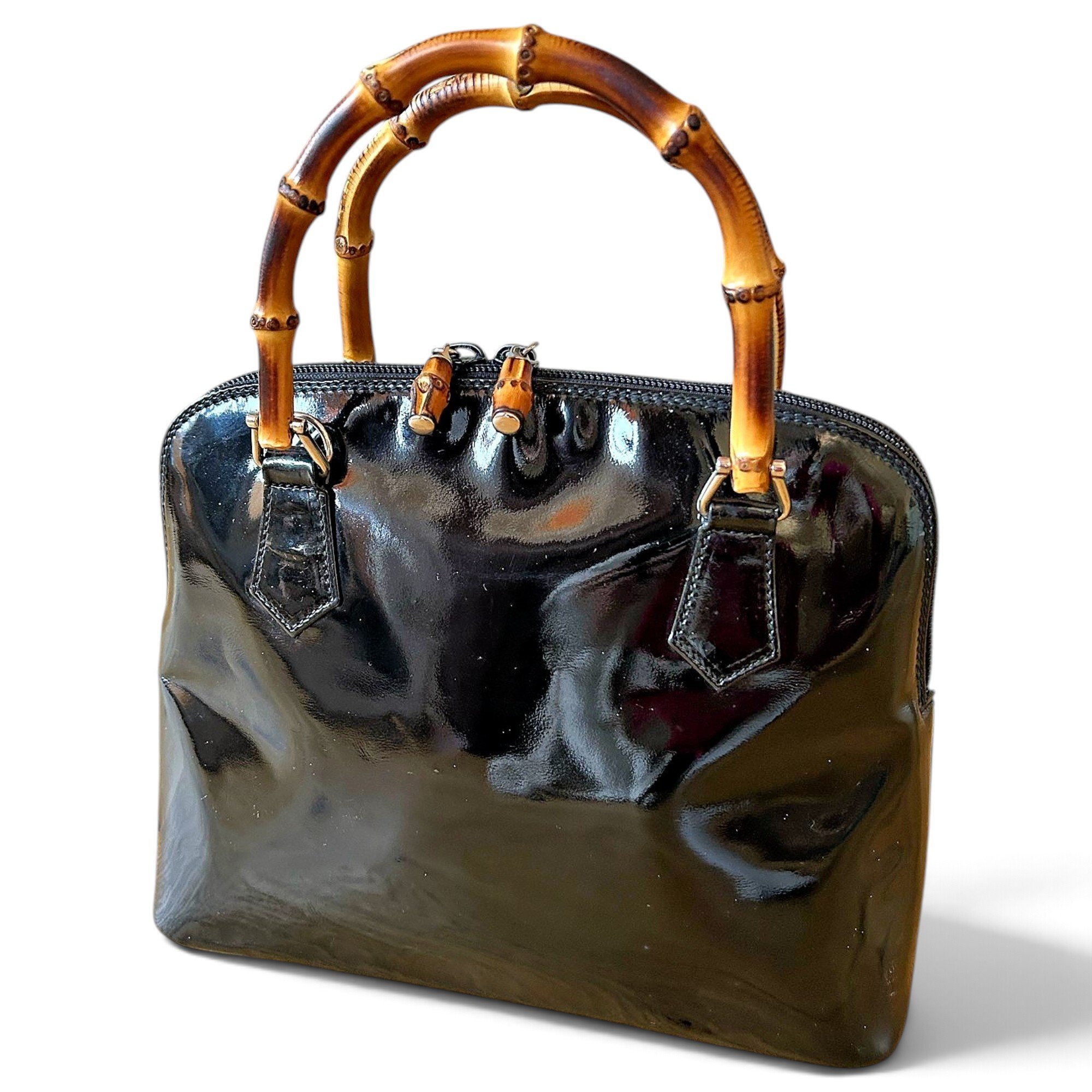 Vintage Bamboo patent leather handbag