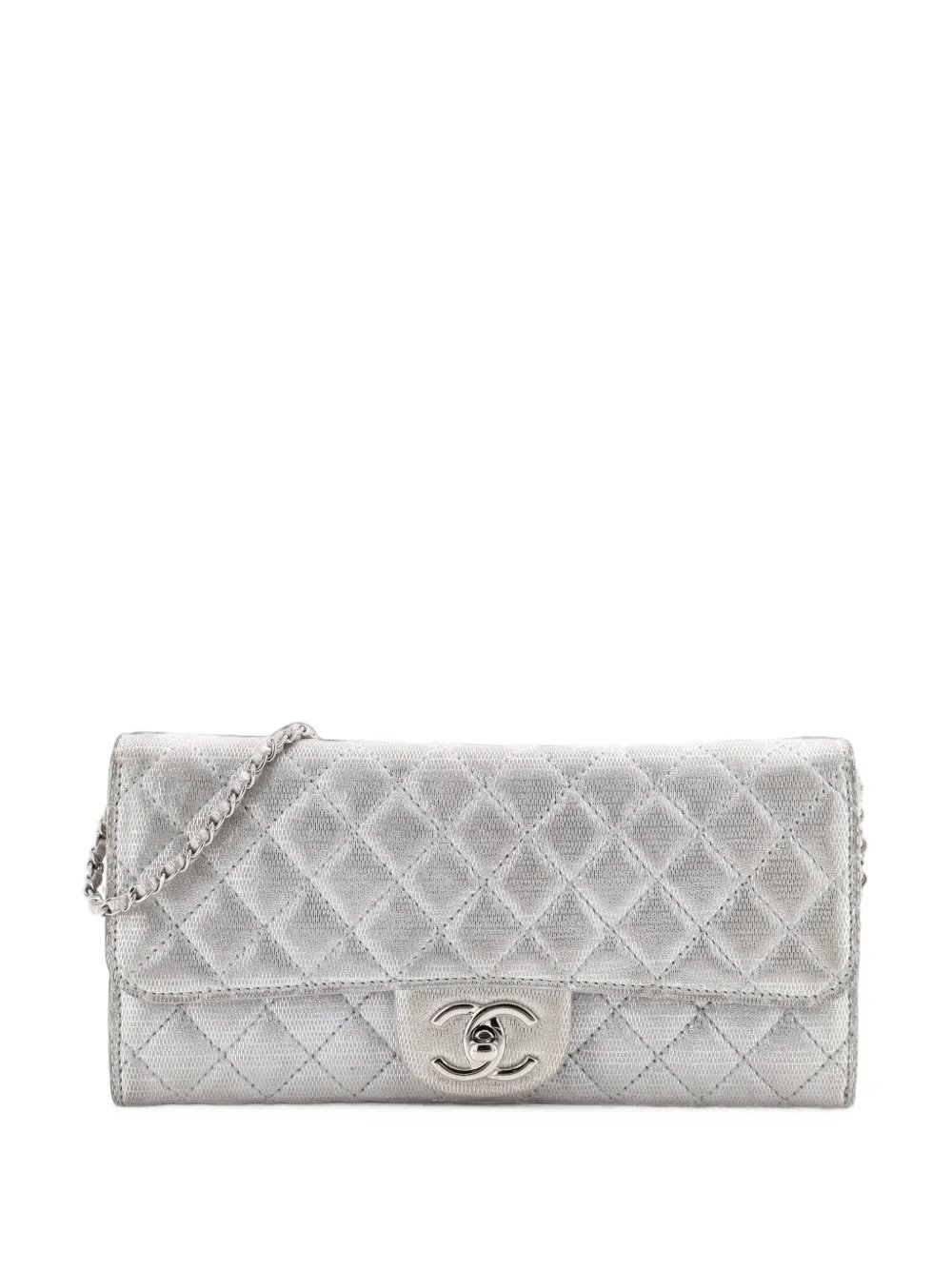 Wallet on Chain Quilted Metallic Suede East West clutch bag