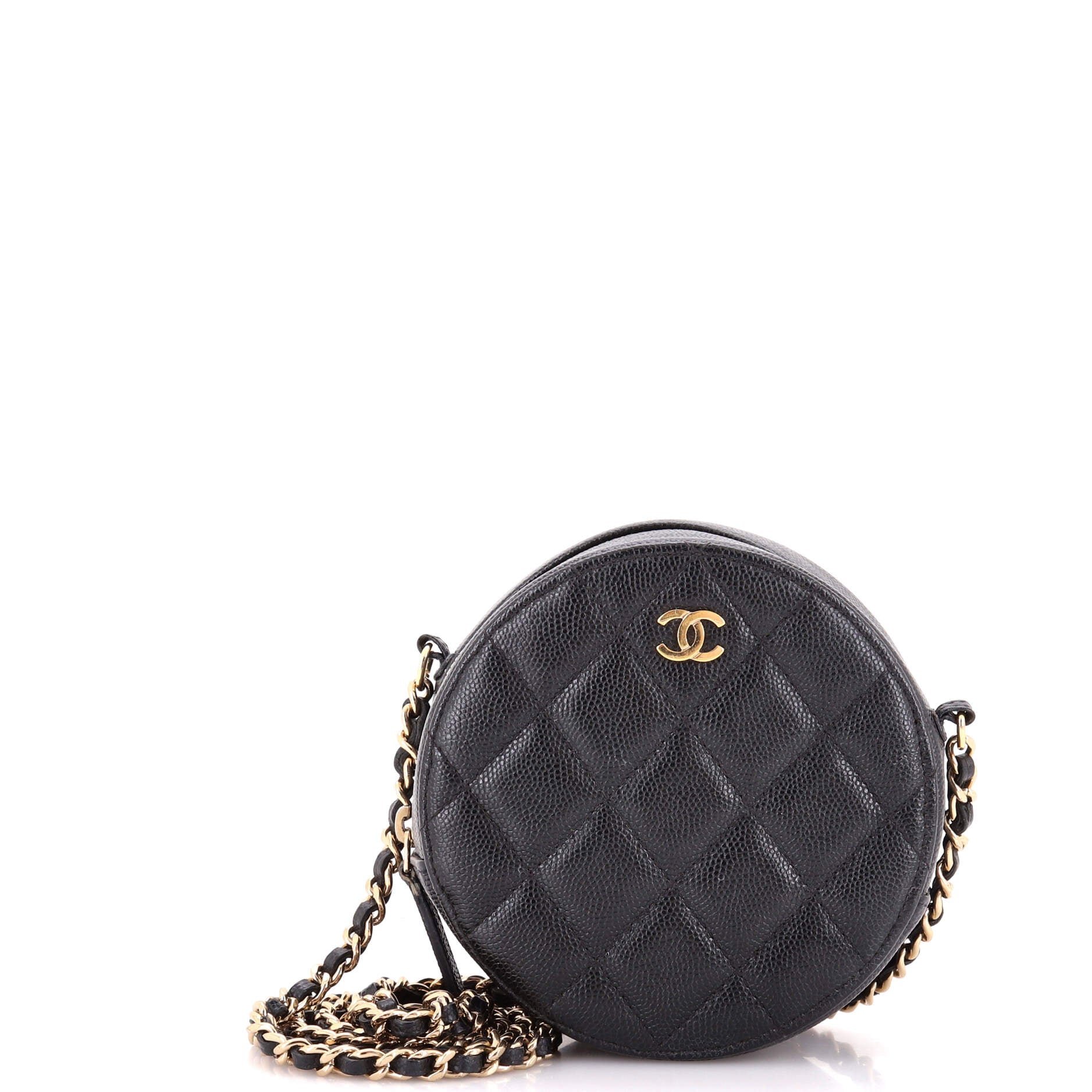 Round Clutch with Chain Quilted Caviar Mini