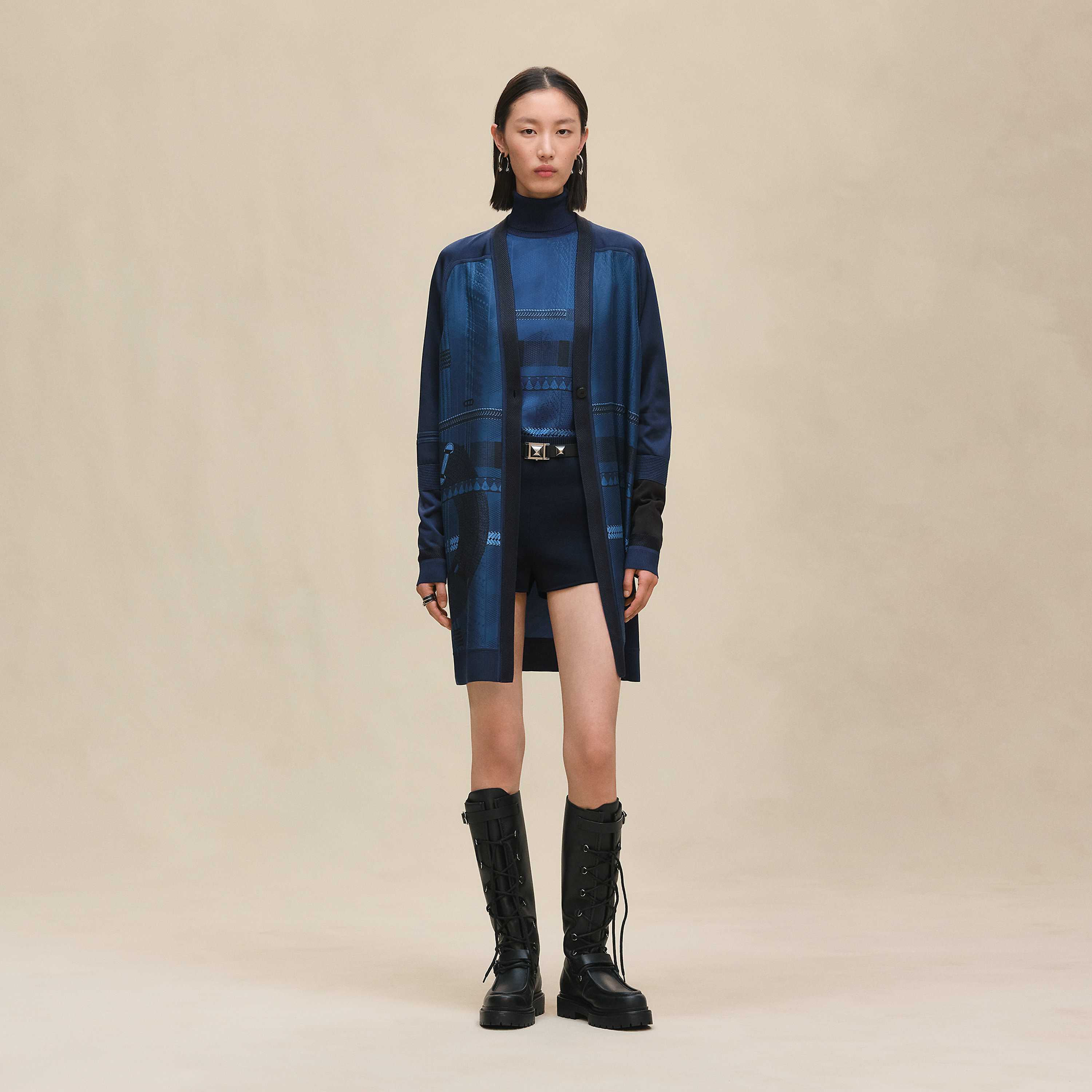 Cardigan manches longues twillaine imprimé « Dressage Tressage »