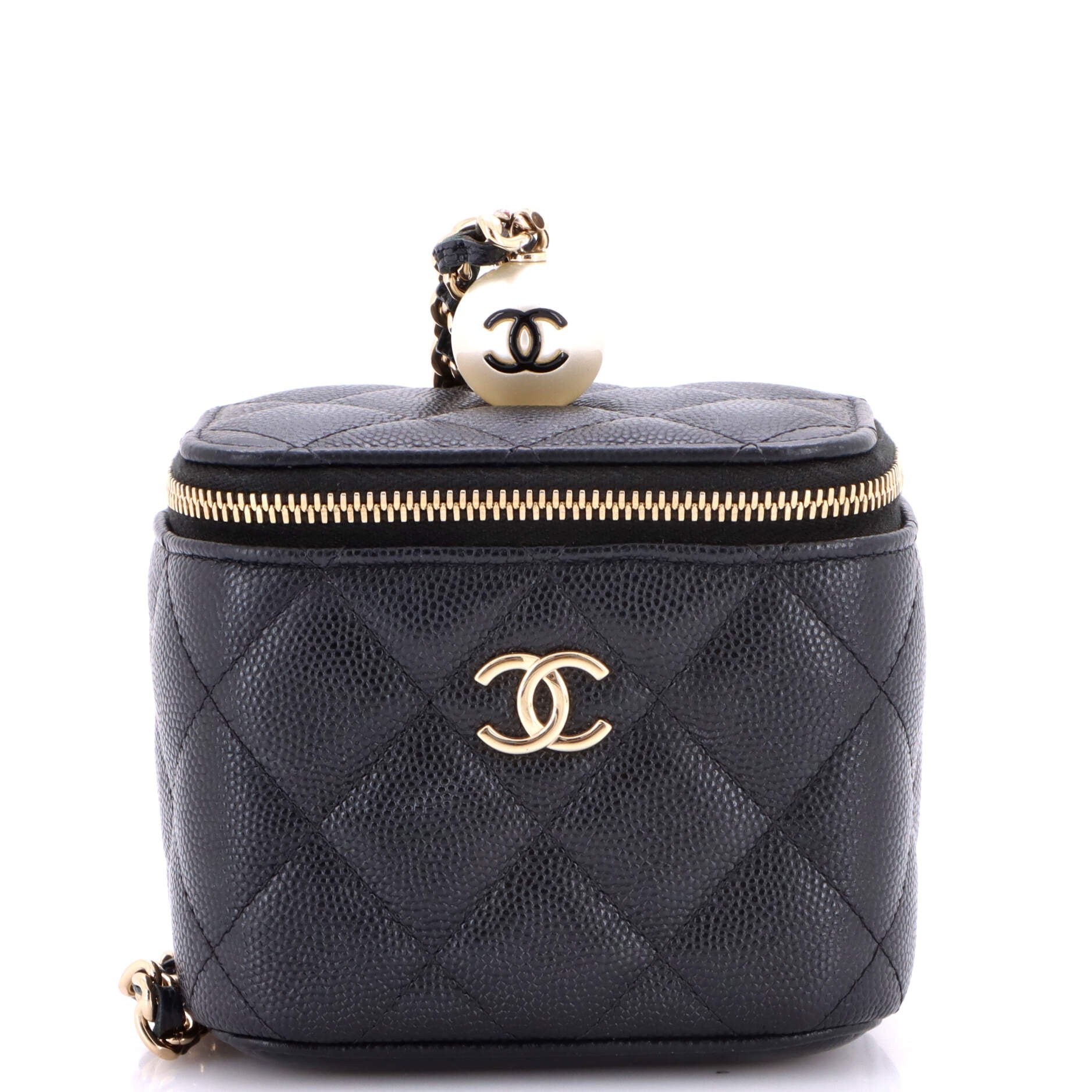 Classic Pearl Vanity Case with Chain Quilted Caviar Mini