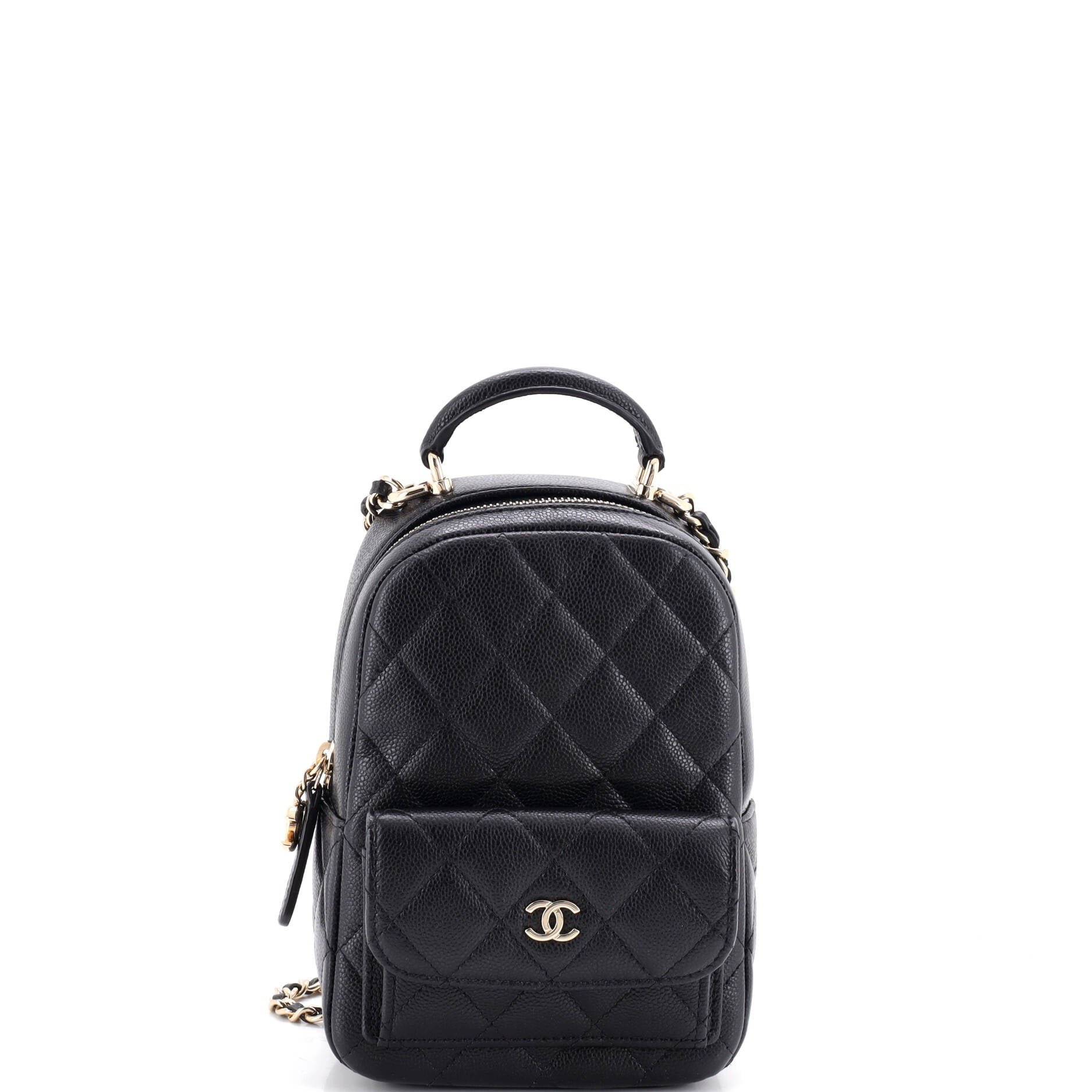 Classic CC Chain Pocket Backpack Quilted Caviar Mini
