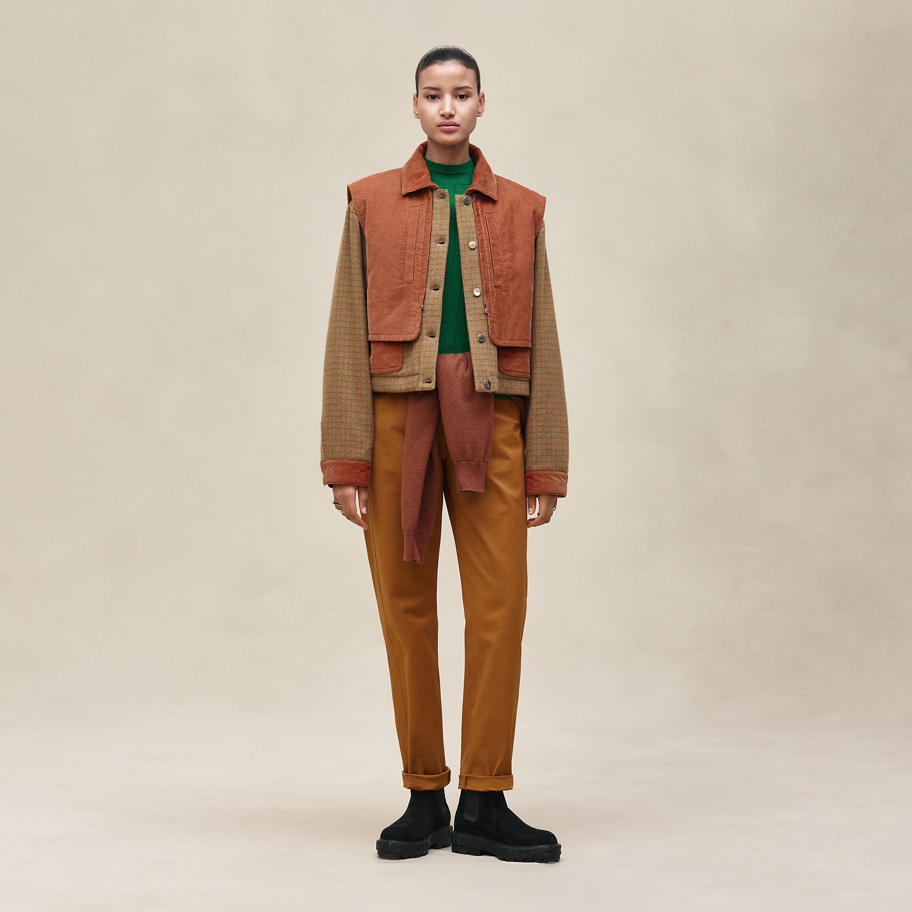 Mixed materials modular cashmere jacket