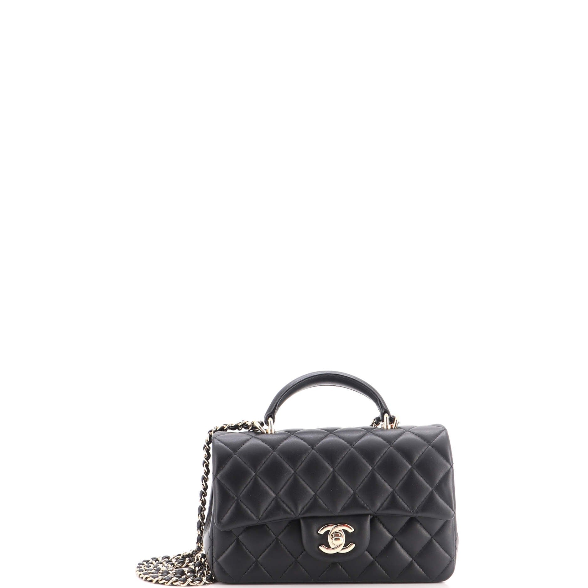 Classic Single Flap Top Handle Bag Quilted Lambskin Mini