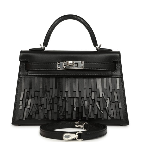 Hermes Kelly Sellier 20 "Pampilles" Black Tadelakt and Sombrero Palladium Hardware