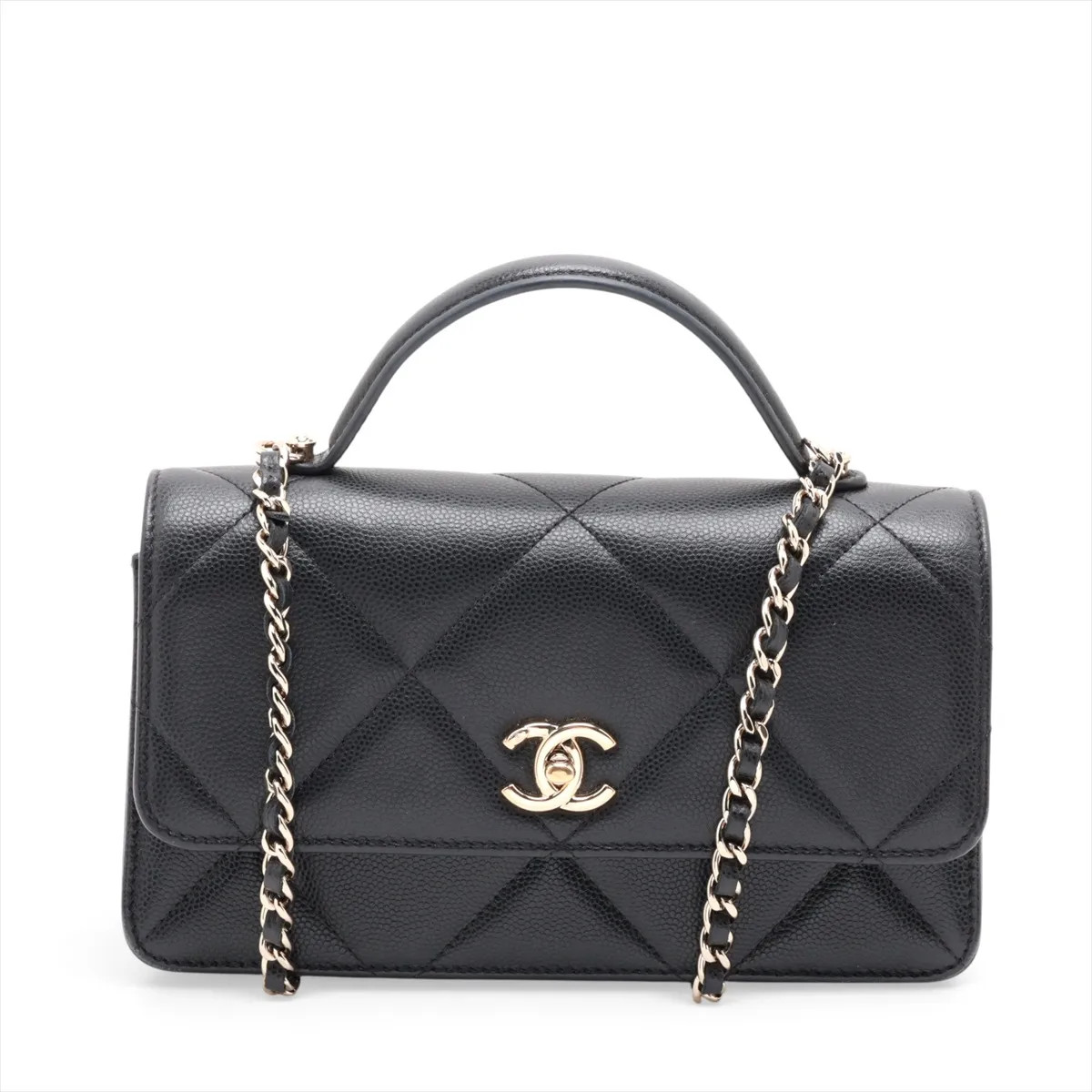 Chanel Matelasse Caviar Skin Chain Wallet Black Gold Metal Fittings random seria