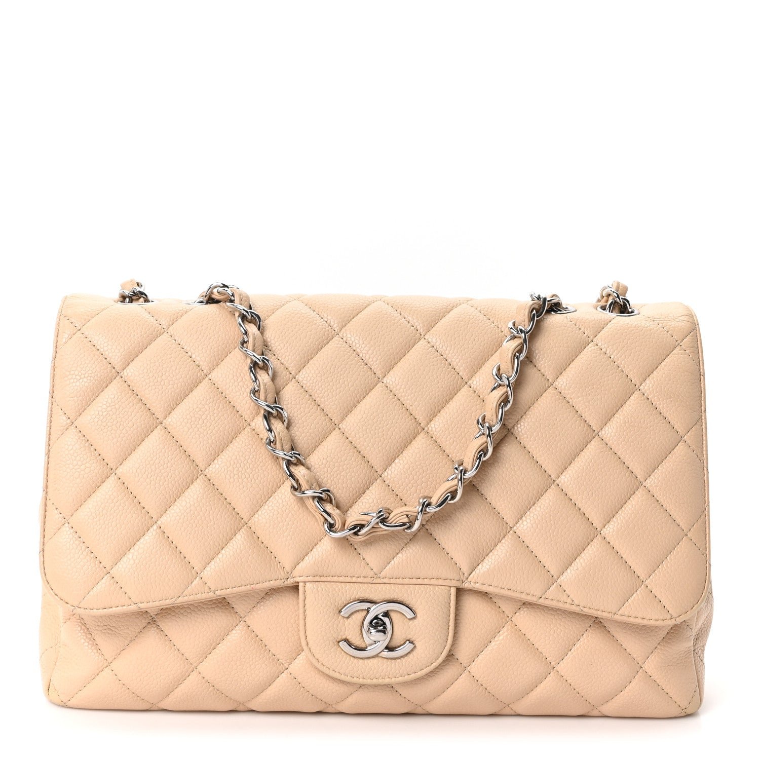 Chanel Caviar Quilted Jumbo Single Flap Beige Clair