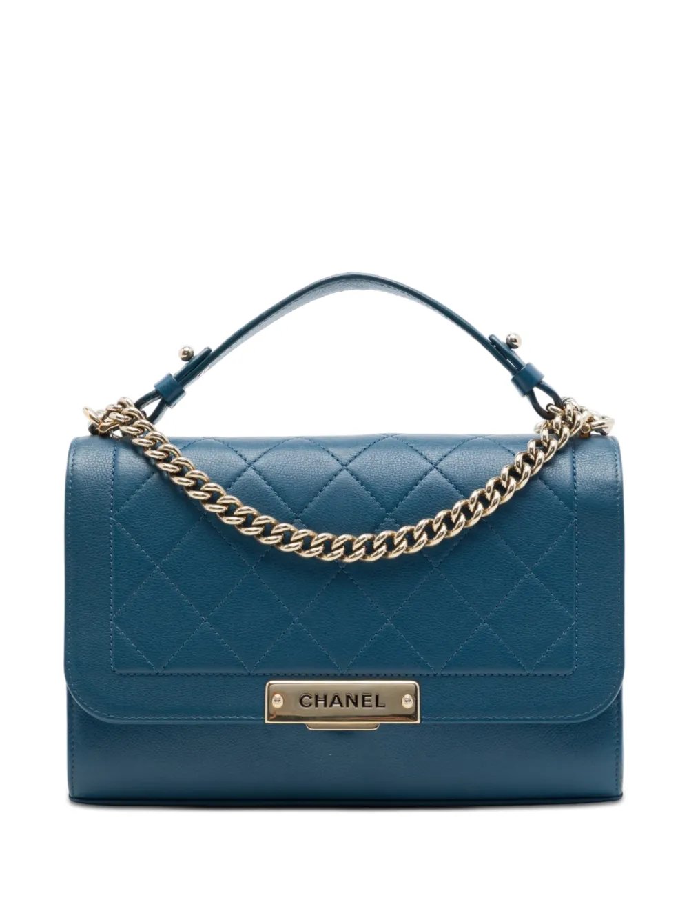 2016-2017 Medium Quilted Grained Calfskin Label Click Top Handle Flap satchel
