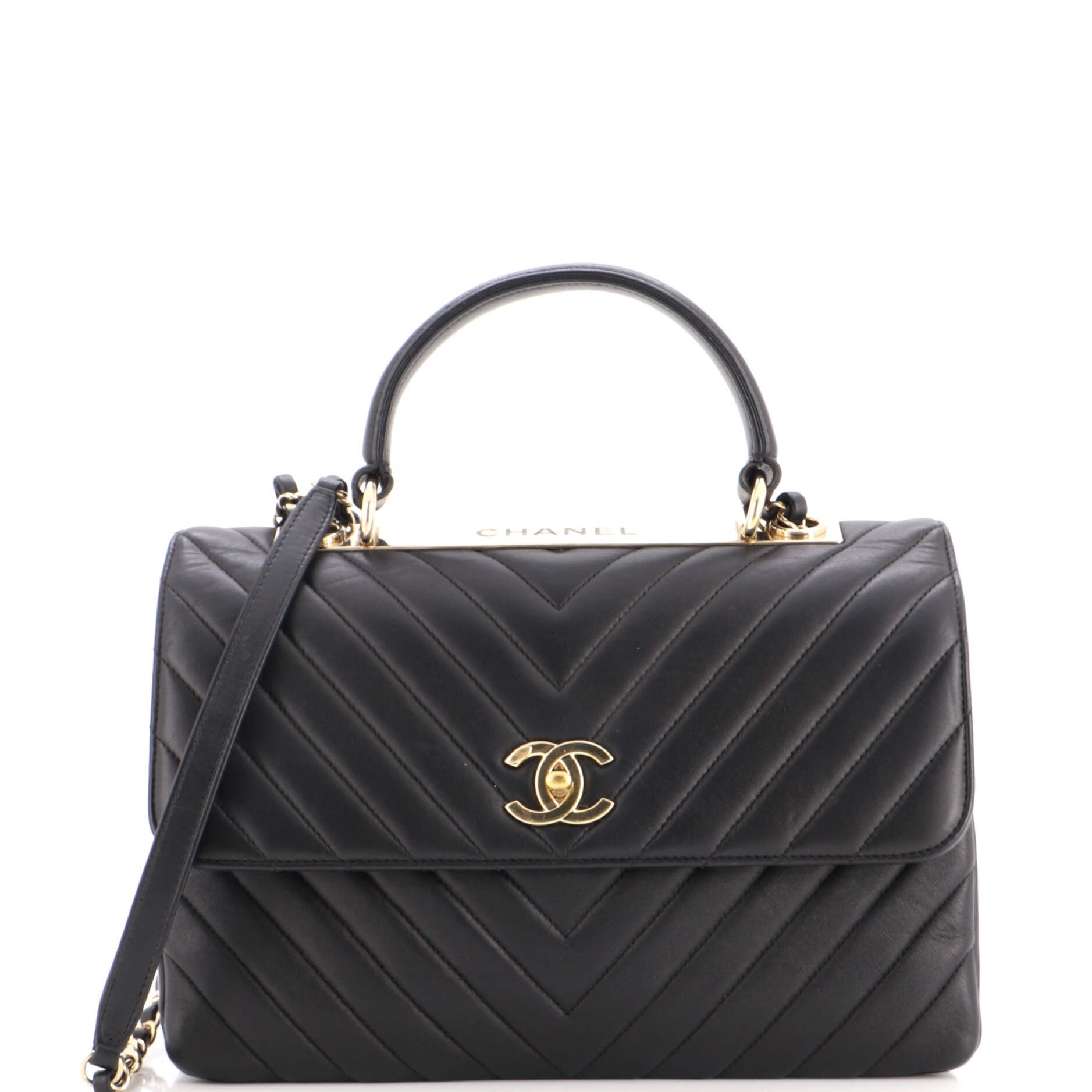 Trendy CC Top Handle Bag Chevron Lambskin Medium