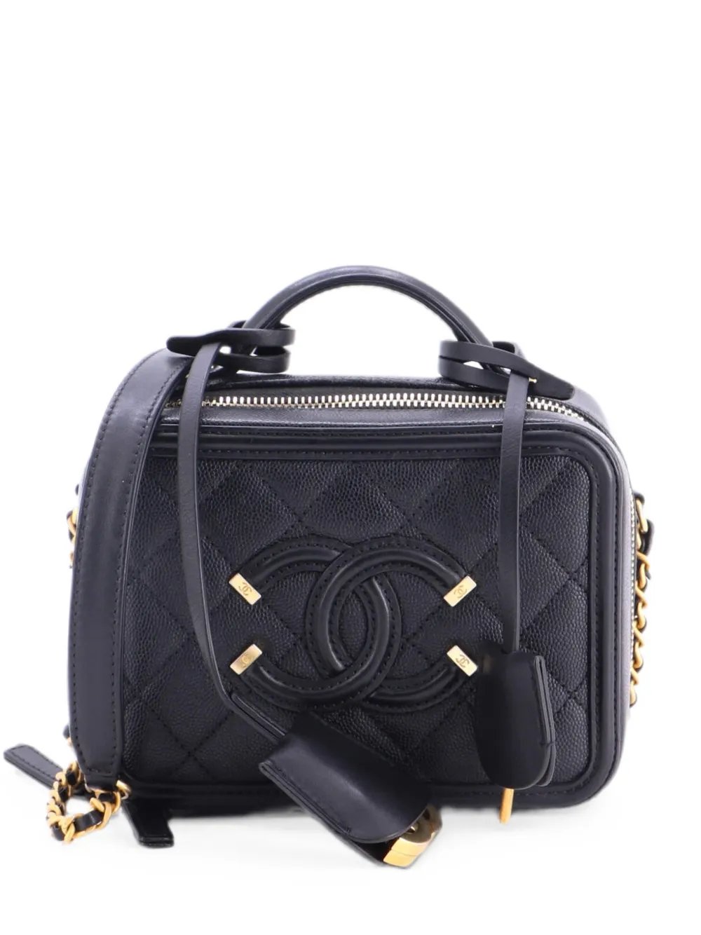 Filigree Vanity Case Quilted Caviar Small satchel
