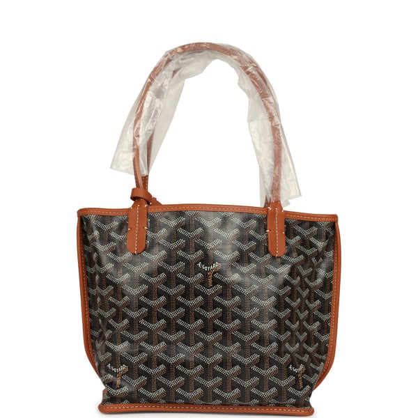 Goyard Goyardine Black, Brown Anjou Mini Tote Palladium Hardware
