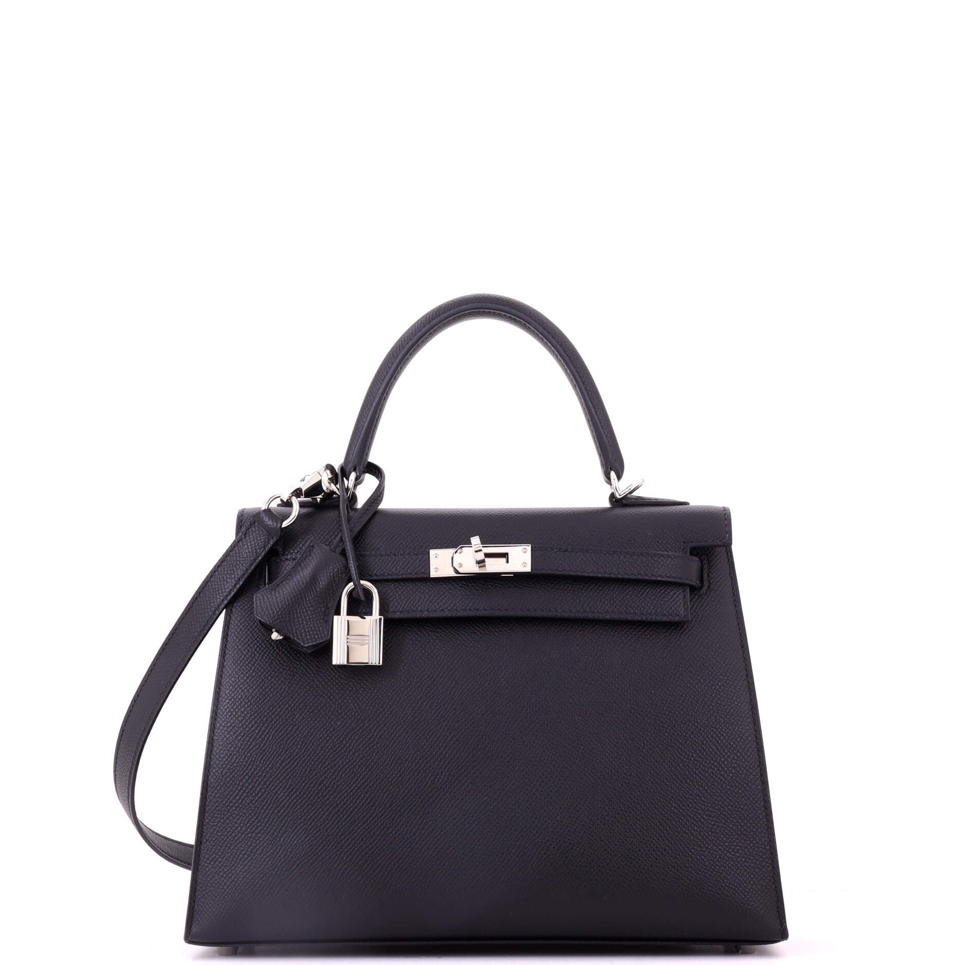 Kelly Handbag Noir Epsom with Palladium Hardware 25