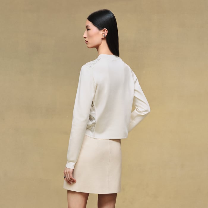 Gris Perle "Aux Champs En Fleurs Raye" Long-sleeve Twillaine Sweater