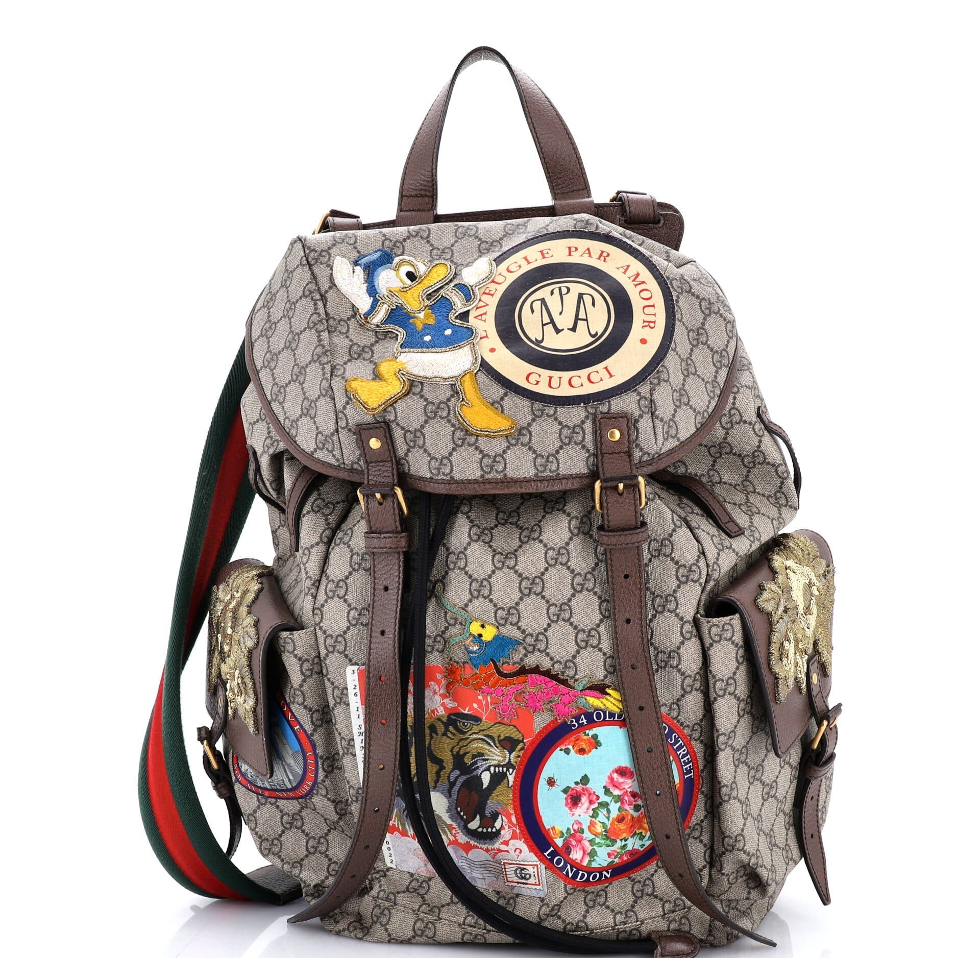 Gucci Donald Duck Soft Backpack GG Coated Canvas with Applique Large