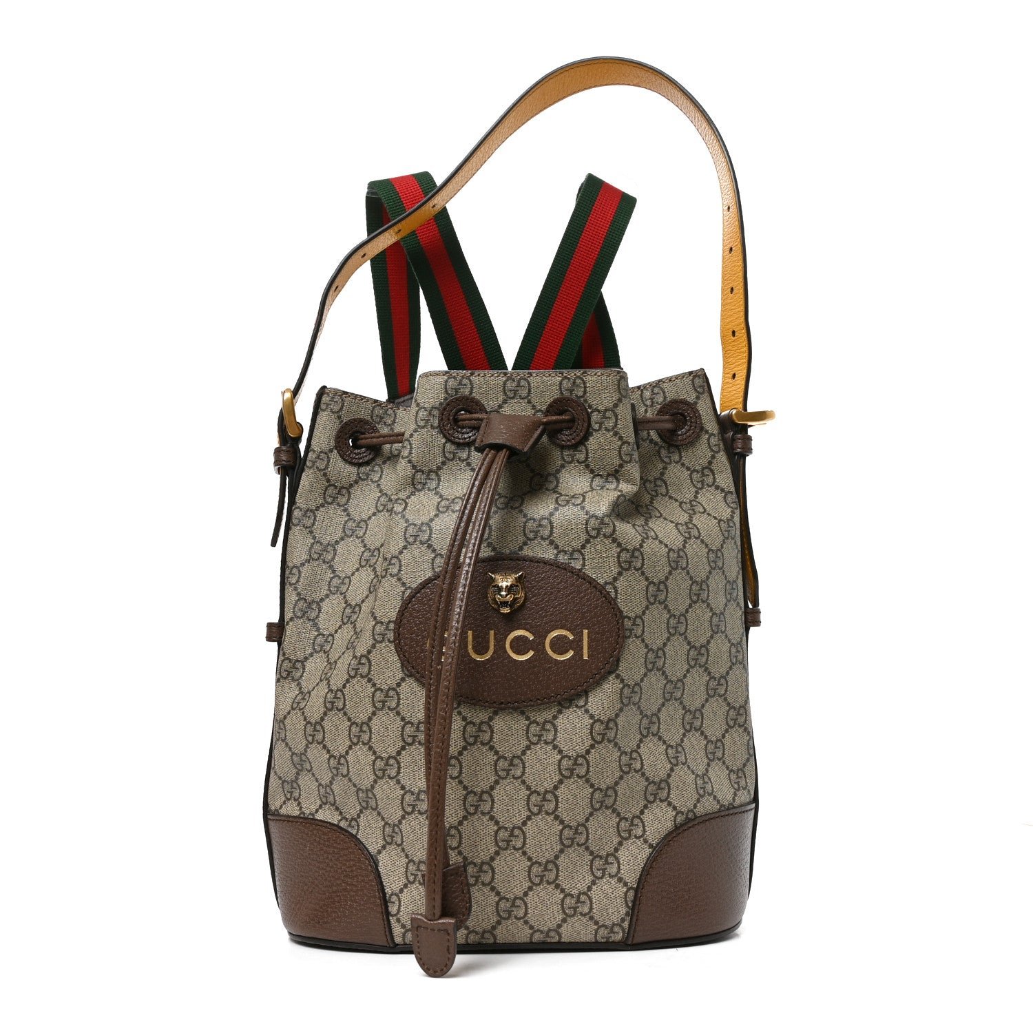 Gucci GG Supreme Monogram Neo Vintage Drawstring Bucket Backpack Beige New Acero Crop
