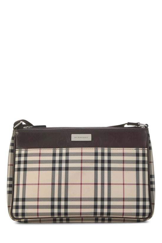 Brown Nylon Check Crossbody Bag Small