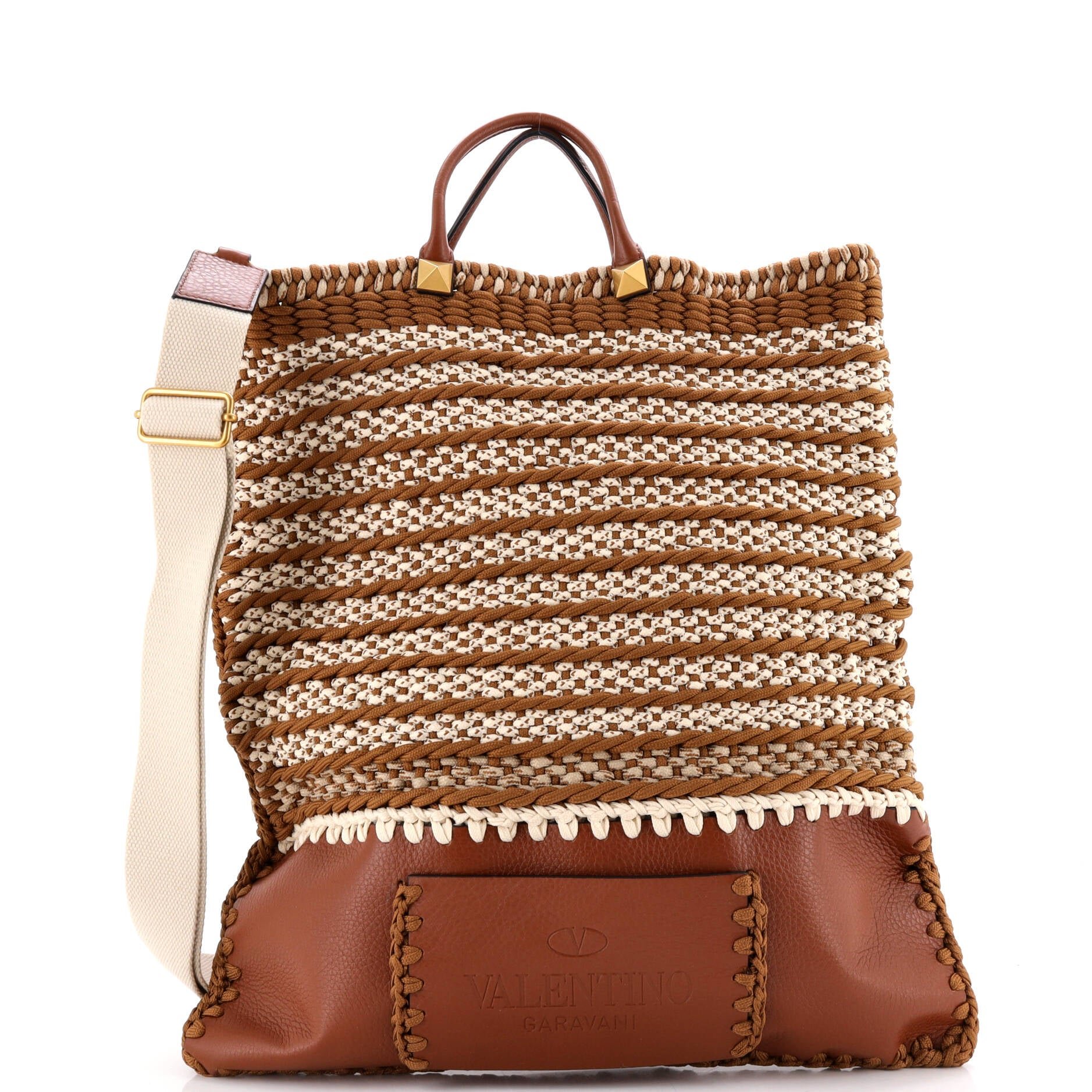 Valentino Garavani Identity Flat Tote Leather and Crochet