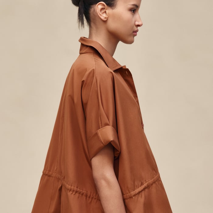 Marron Fauve Chemise De Plage Brodée
