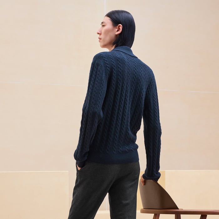 Marine Cashmere "Torsades Et H Fantome" Polo Sweater