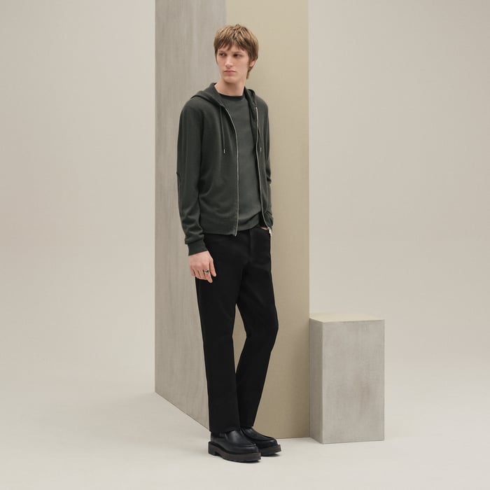 Vert Chrome Cashmere "Maillon Chaine d'Ancre" Hooded Jacket