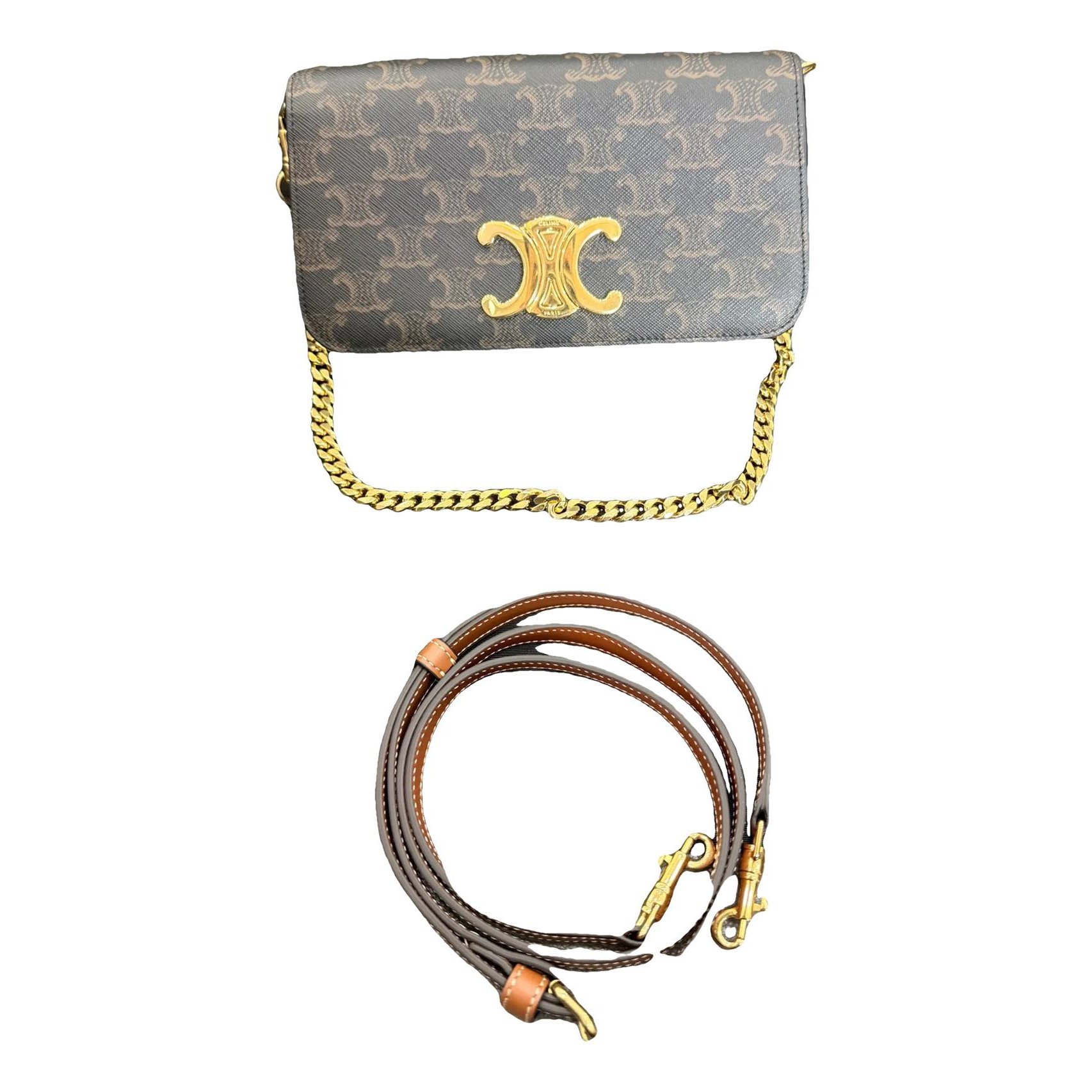 Triomphe chain vinyl handbag